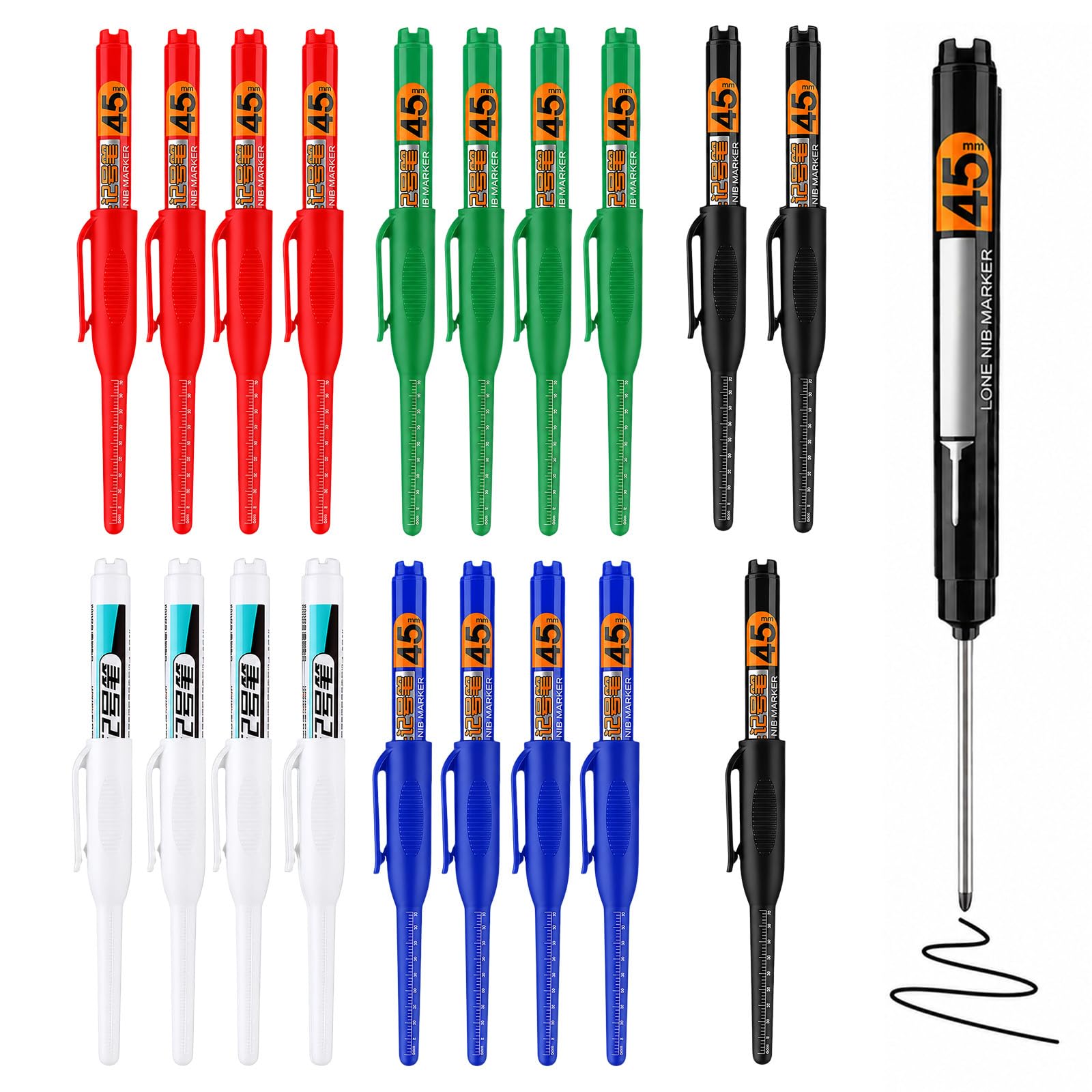 Ruwnii 20Pcs Long Nib Marker Pen, 45mm Deep Reach Markers Pens Waterproof