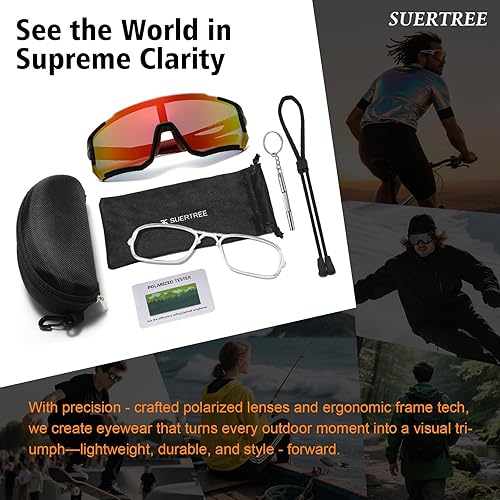 Miniatura 7 de Suertree Gafas de Sol Polarizadas para Ciclismo para Hombres y Mujeres con Protección UV con Clip para Miopía para Béisbol, Ciclismo, Carrera, MTB