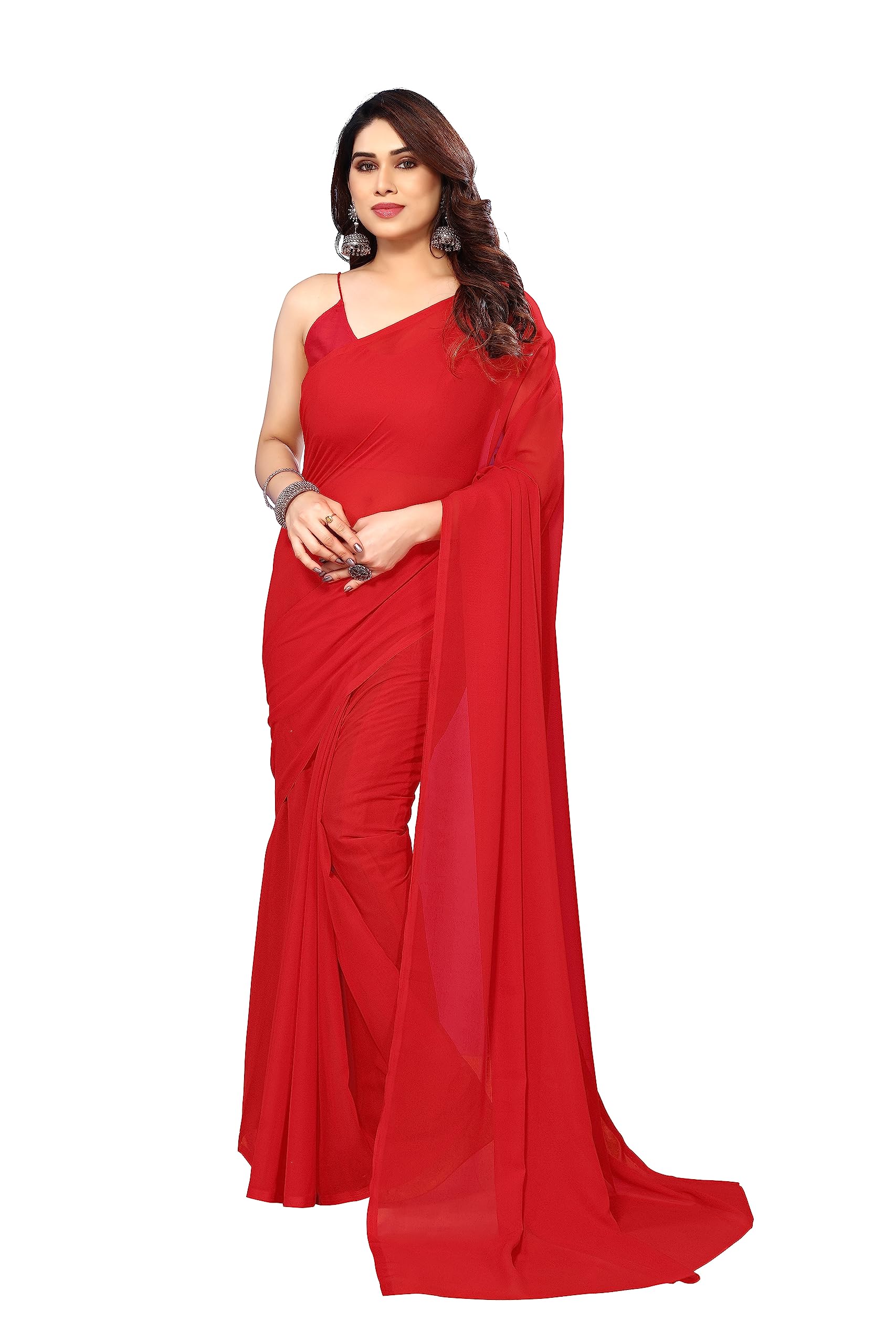 anand sarees Women's Solid Plain Bollywood Georgette Saree with Matching Blouse Piece | Stylish, Comfortable & Fancy Saree for Parties, Weddings, Casual Outings, Festivals-picture-15