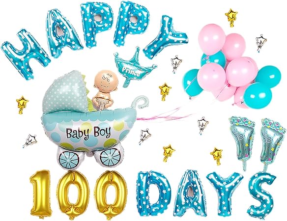 Amazon Funpa 風船 バルーン 45cm 豪華セット ベビーシャワー パーティー 100日 記念日 お祝い 可能 壁 掛け飾り アクセサリー アルミ箔 ブルー 風船 バルーン おもちゃ