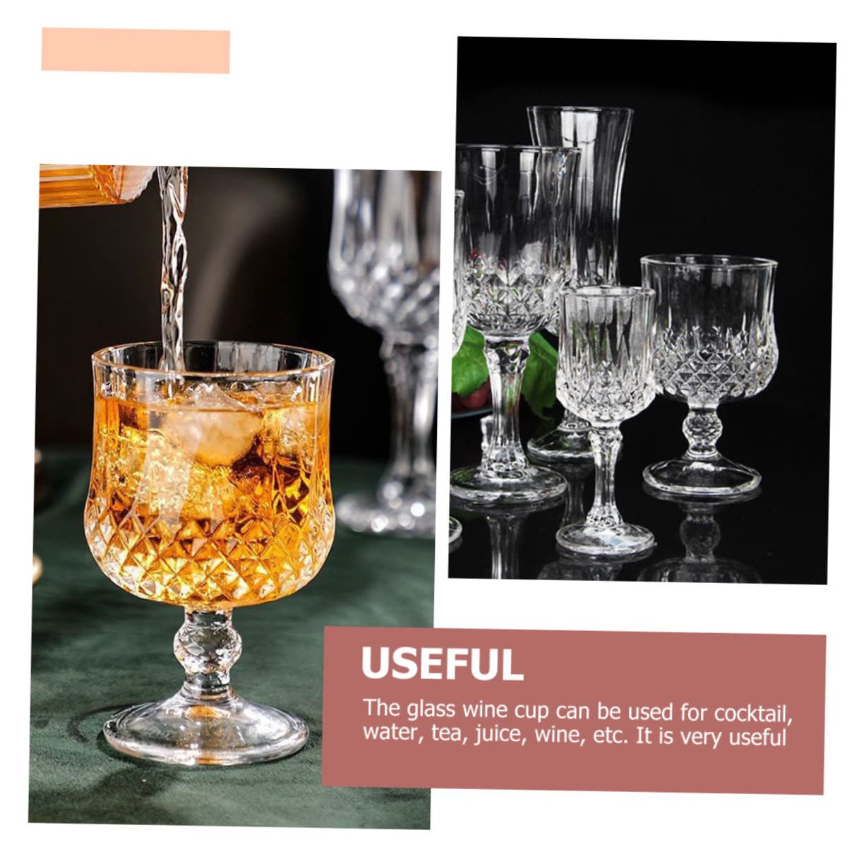 Weingläser 4 Stück aus Glas, Multifunktional, Elegant Geschliffene Kanten | Transparentes Design, Schlichte Optik mit Feinen Linien, für Rot und Weißwein