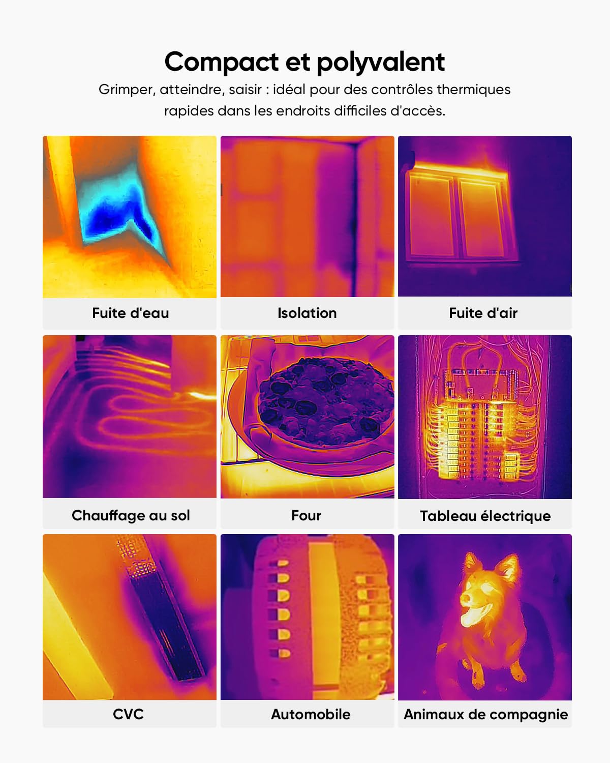 HIKMICRO E03 Caméra d'imagerie thermique compacte de poche, résolution SuperIR 240 x 240 avec caméra visuelle, résolution IR 96 x 96/9 216 pixels, 25 Hz, écran tactile 3,5", IP54, -20 ℃ à 350 ℃