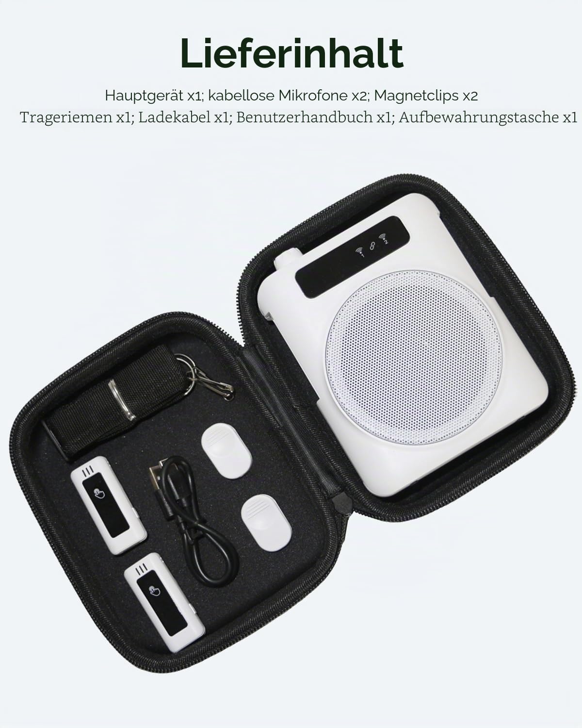 Sprachverstärker mit mikrofon,Sprachverstärker Tragbar mit 2 drahtlosen Lavalier Mikrofons,Kabellos Sprachverstärker Bluetooth, Lautsprecher mit Mikrofon für Lehrer, Reiseleiter, Trainer (weiß‌)