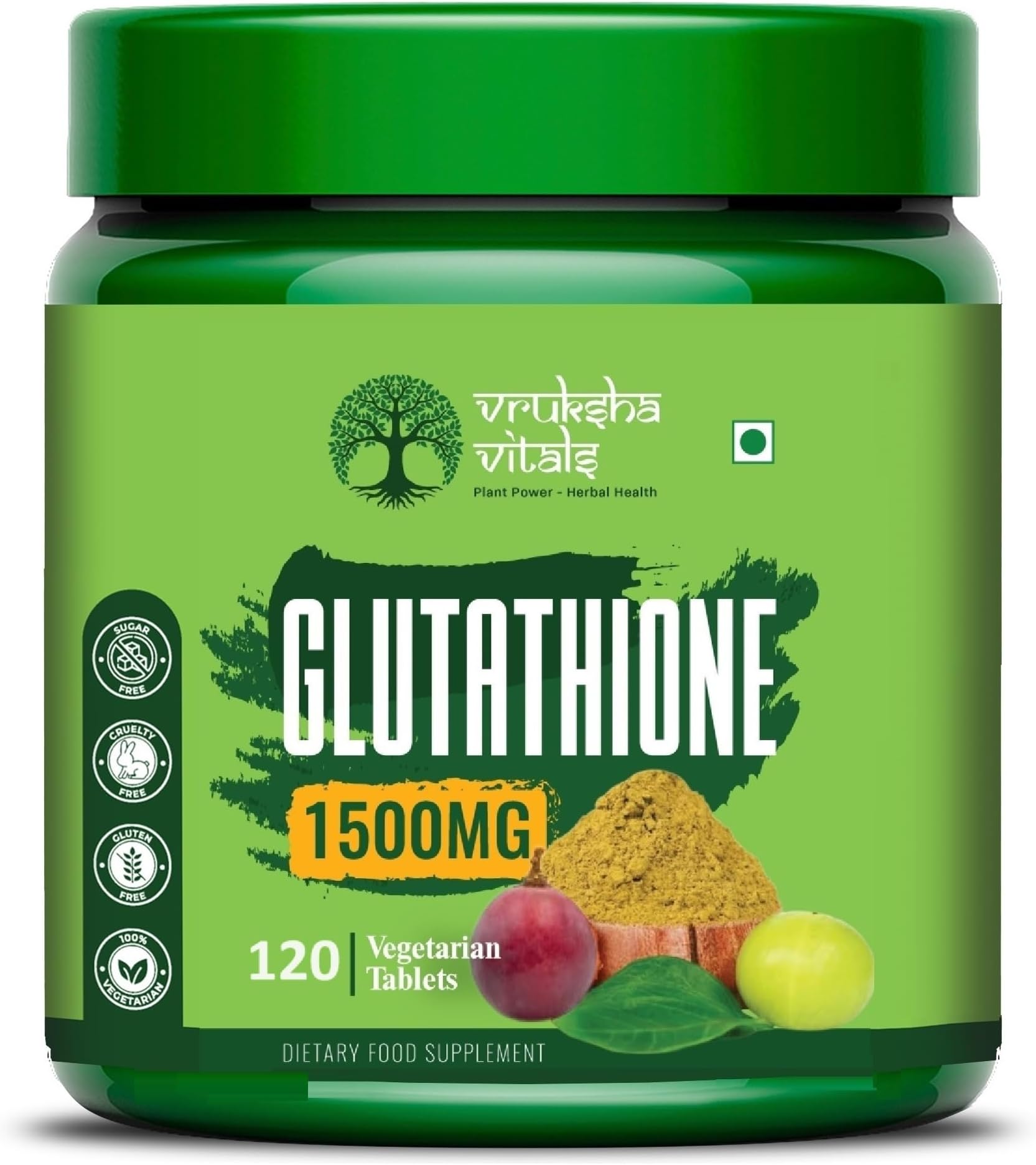 Vruksha Vitals Glutathione 1500 mg - 120 Tablets with Vegan Collagen, Biotin, Vitamin E, Vitamin C and Vitamin B6 & Curcumin, Milk Thistle, Amla & Grapeseed Extracts (Plant based Capsules Supplement)