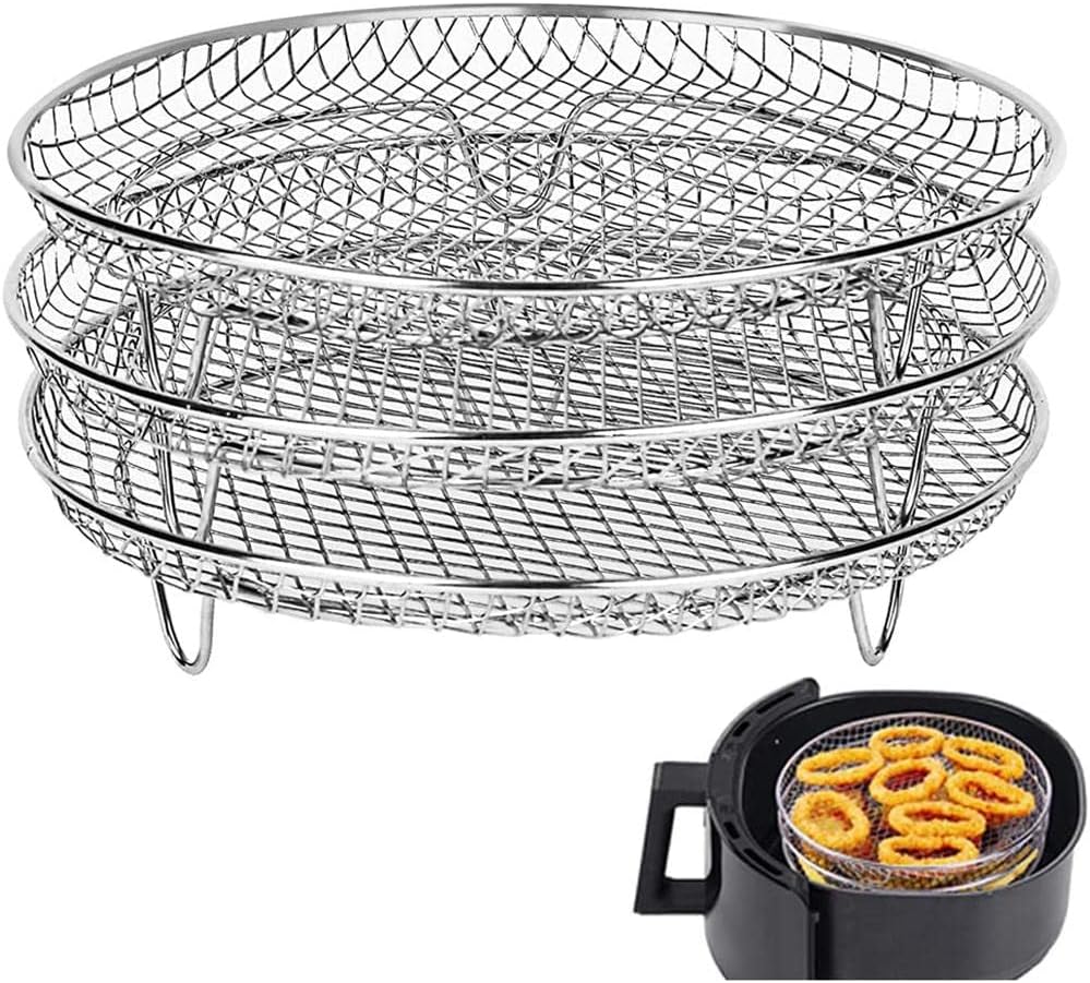 3 Pcs Air Fryer Rack, Three Round Stackable Dehydrator Racks 304 Stainless Steel Air Fryer Basket Tray Air Fryer Accessories for 4.2QT-5.8QT Air Fryer