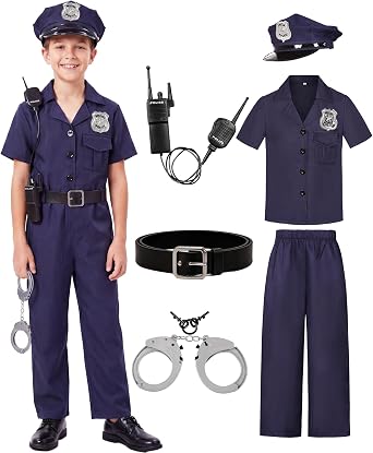 KIDIN Police Officer Costume for Kids Cop Dress Up Outfit Boys 3-12 Years