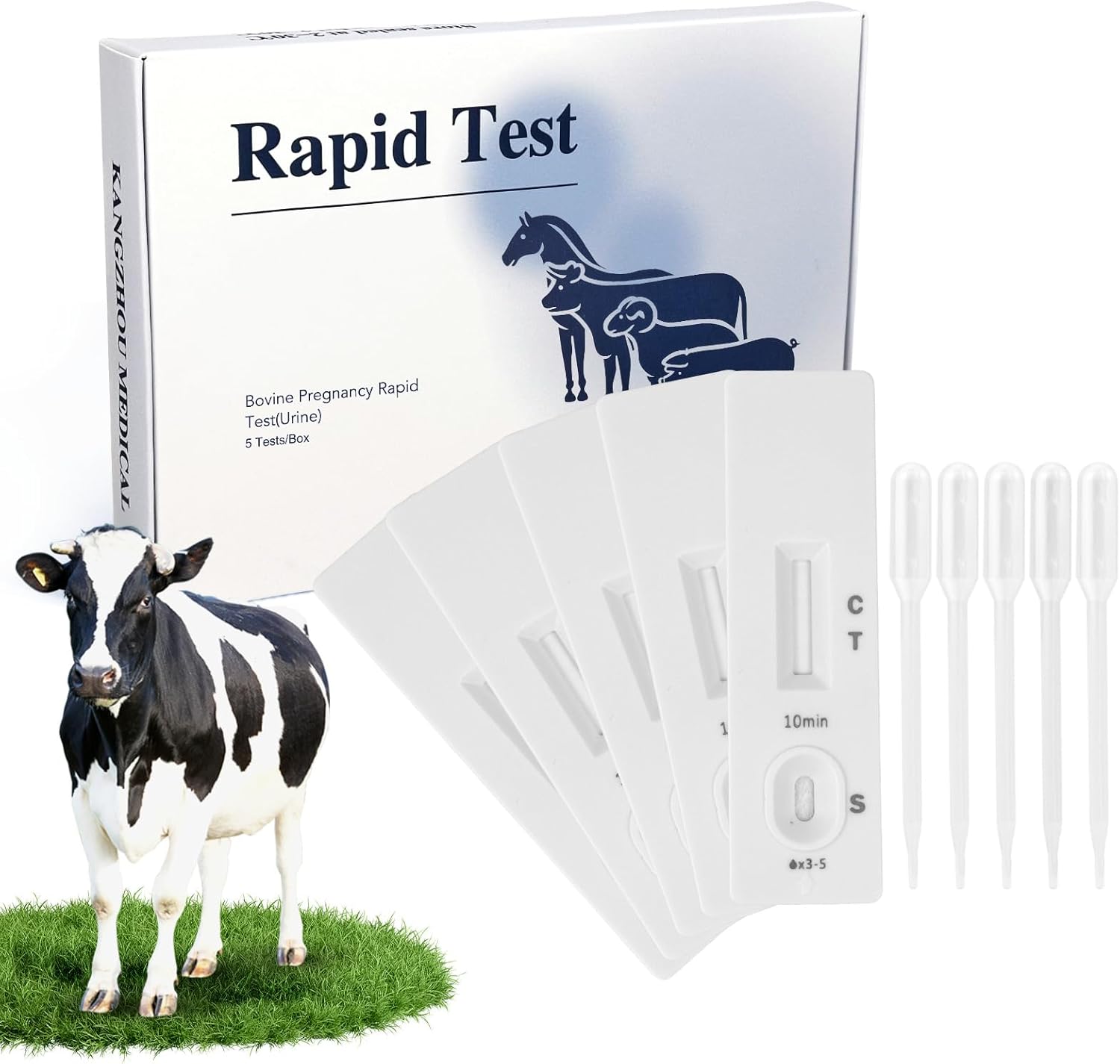Bovine Pregnancy Test Kit - 5 Urine Tests, Rapid Results in 5-15 mins for Dairy & Beef Cows, Accurate Early Detection 18-90 Days Post-Breeding