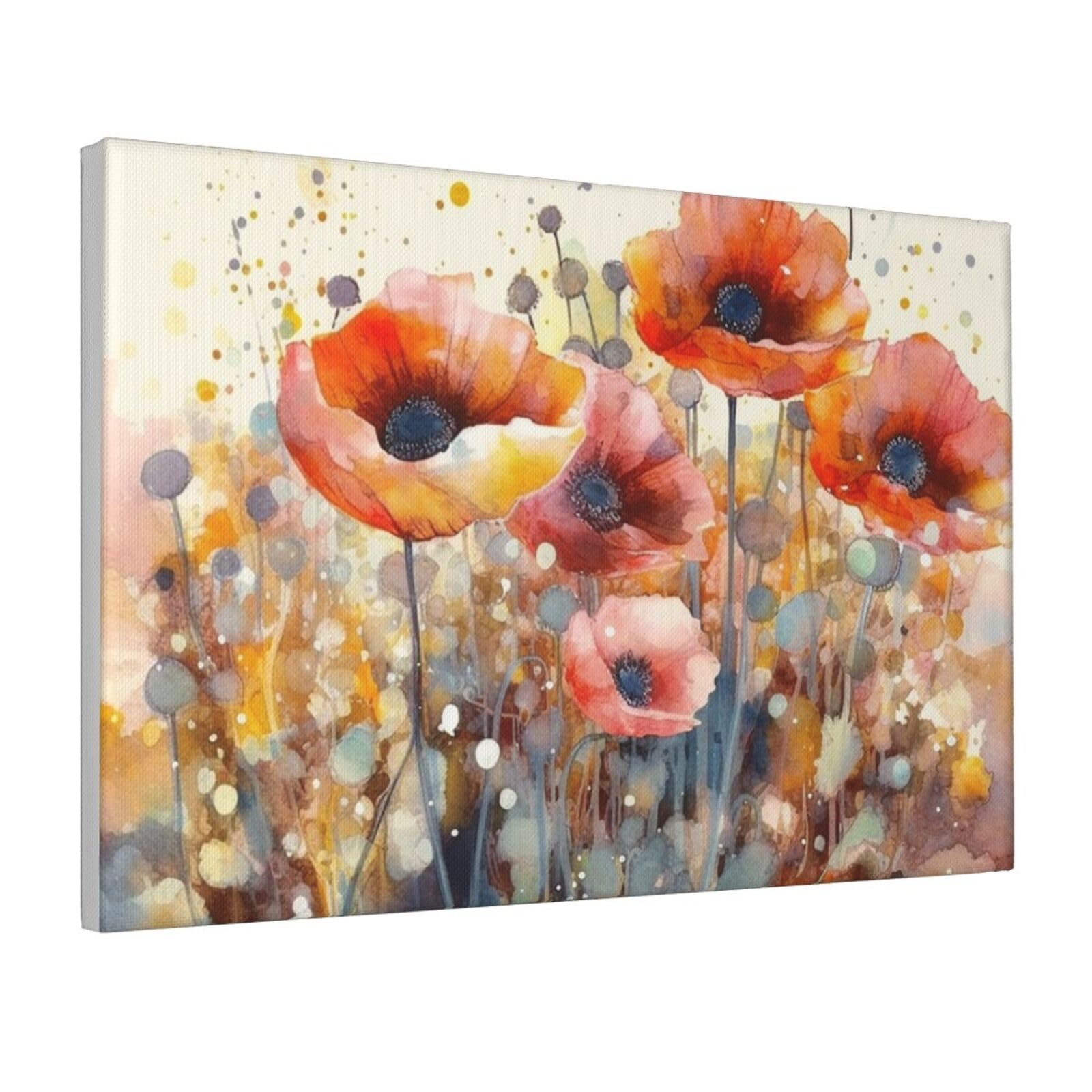Framed Wall Art for Living Room Art Work, Watercolor Red Flowers Picture Prints Modern Office Wall Paintings Poster Aesthetic Wall Decorations for Home Decor Ready To Hang 12"x18"
