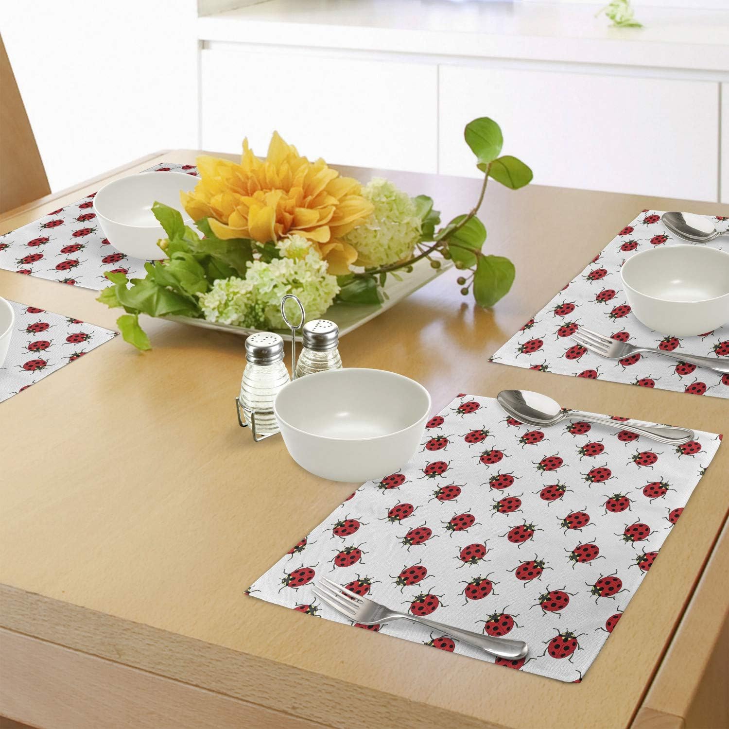 Suреr Brаndѕ Ambesonne Ladybugs Place Mats Set of 4, Ladybugs Pattern Bunch of Bugs Infinite Speckled Marked Insect Theme Playroom, Washable Fabric Placemats for Dining Table, Standard Size, White Red Bеѕt Prоmо Ambesonne Ladybugs Place Mats Set of 4, Ladybugs Pattern Bunch of Bugs Infinite Speckled Marked Insect Theme Playroom, Washable Fabric Placemats for Dining Table, Standard Size, White Red