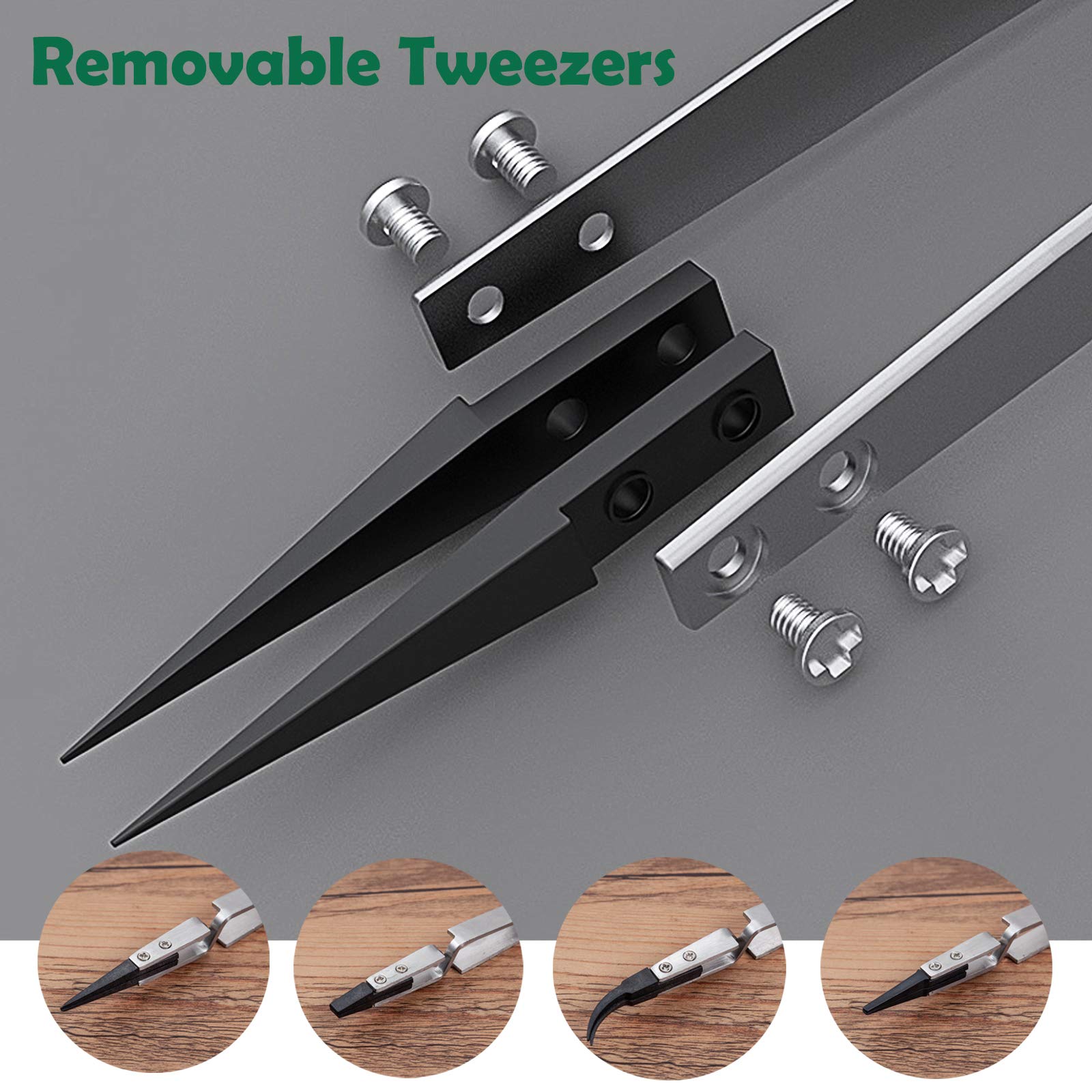 Alicer Pincettenset, precisie, antistatisch roestvrij staal, pincet modelbouw, pincet voor elektronische reparaties, sieraden, precisiewerk (zwart zilver