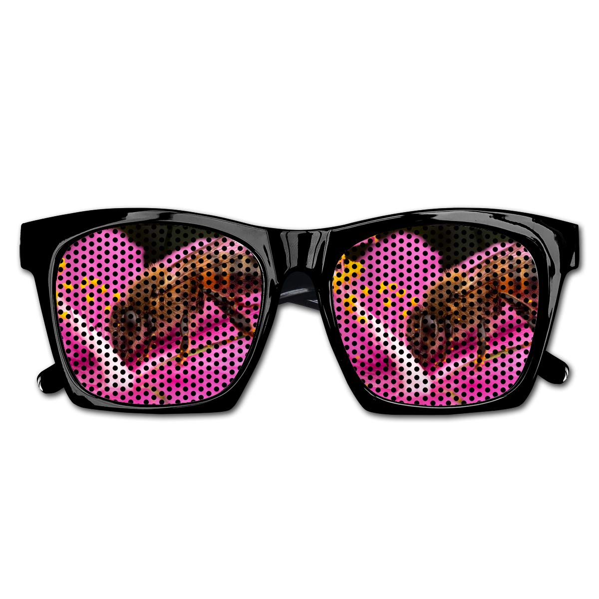 LCNGS Bee Collecting Nectar Unisex Sunglasses,Anti Glare Resin Sun Glasses with Mirror Reflective Delicate Printing