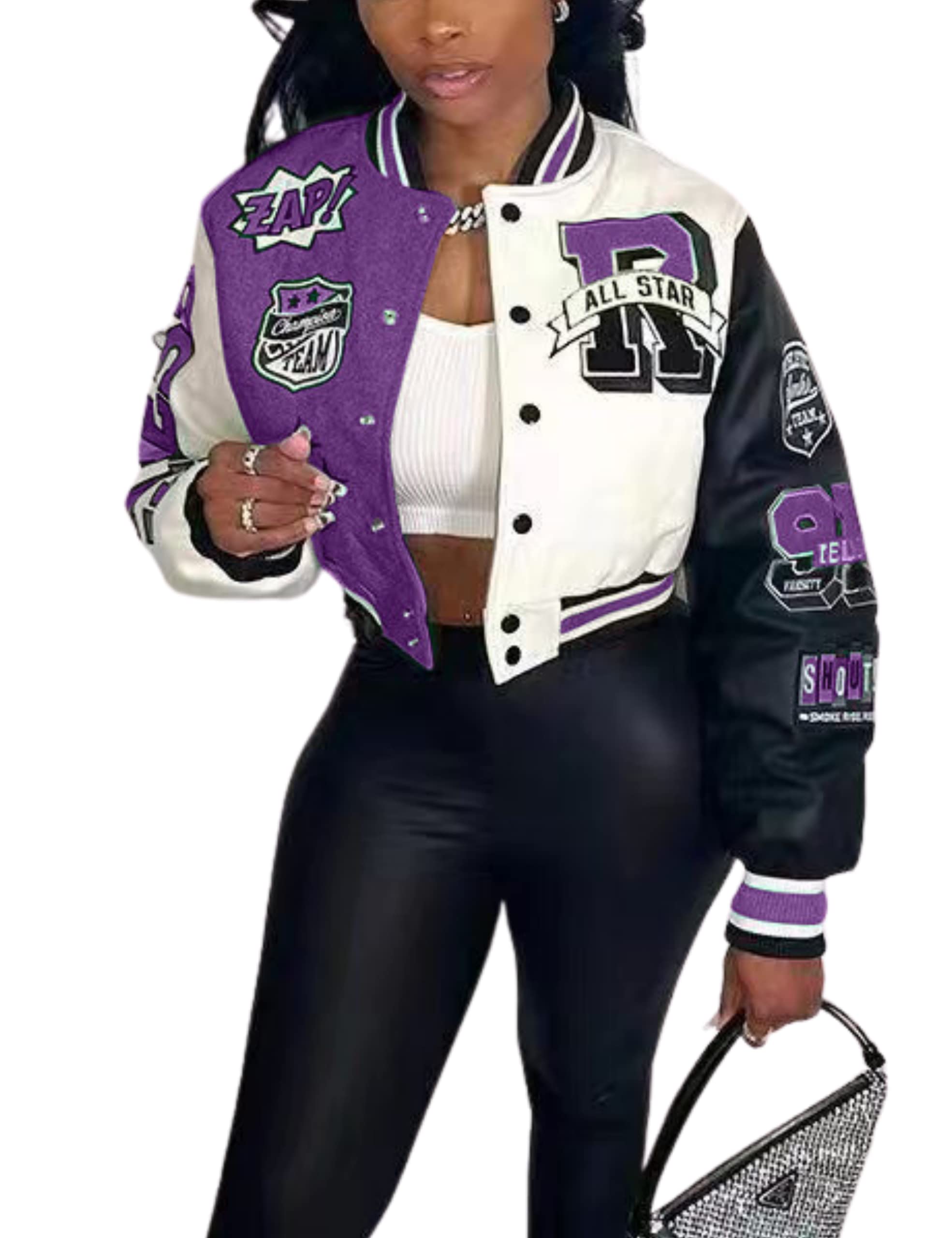 VOIKERDRButton Down Shirts for Women Outerwear Windbreaker Varsity Jacket for Women Fall Lightweight Jacket 2024