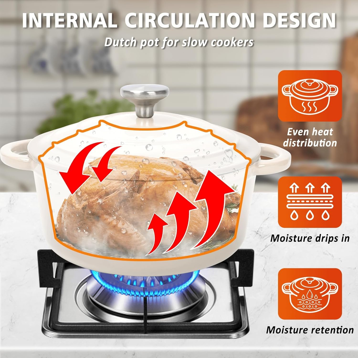 Denmay Set di pentole in ghisa smaltata – Set di 7 pezzi con forno olandese, padella, stufato, pentola per salsa con 3 coperchi, set da forno olandese, adatto per tutti i piani cottura, bianco crema