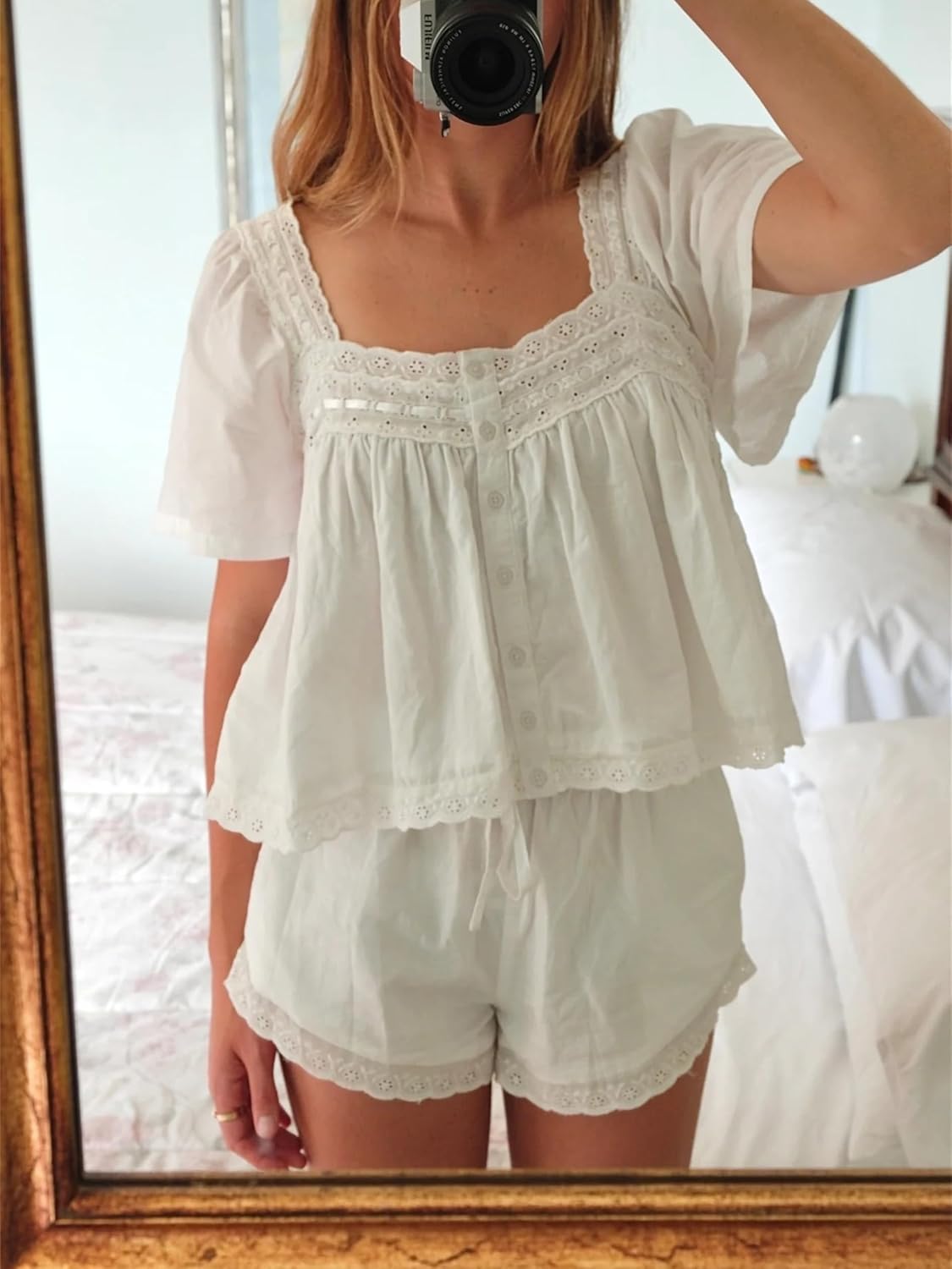Women Lace Trim Flowy Shirt Y2k Half Short Sleeve Ruffle Low Cut Babydoll Tops Boho Cute Fairy Going Out Streetwear - Image 2