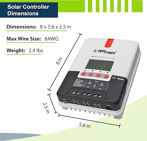 Miniatura 5 de ExpertPower Kit de energía solar de 210 W y 12 V  Baterías de litio LiFePO4 de 12 V 35 Ah  Paneles solares monorígidos de 210 W, controlador de