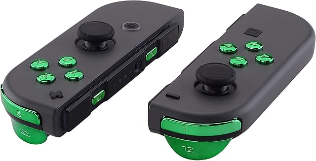 eXtremeRate Chrome Green Glossy Replacement ABXY Direction Keys SR SL L R ZR ZL Trigger Buttons Springs, Full Set Buttons Fix Kits with Tools for Nintendo Switch Joycon & Switch OLED Joy con