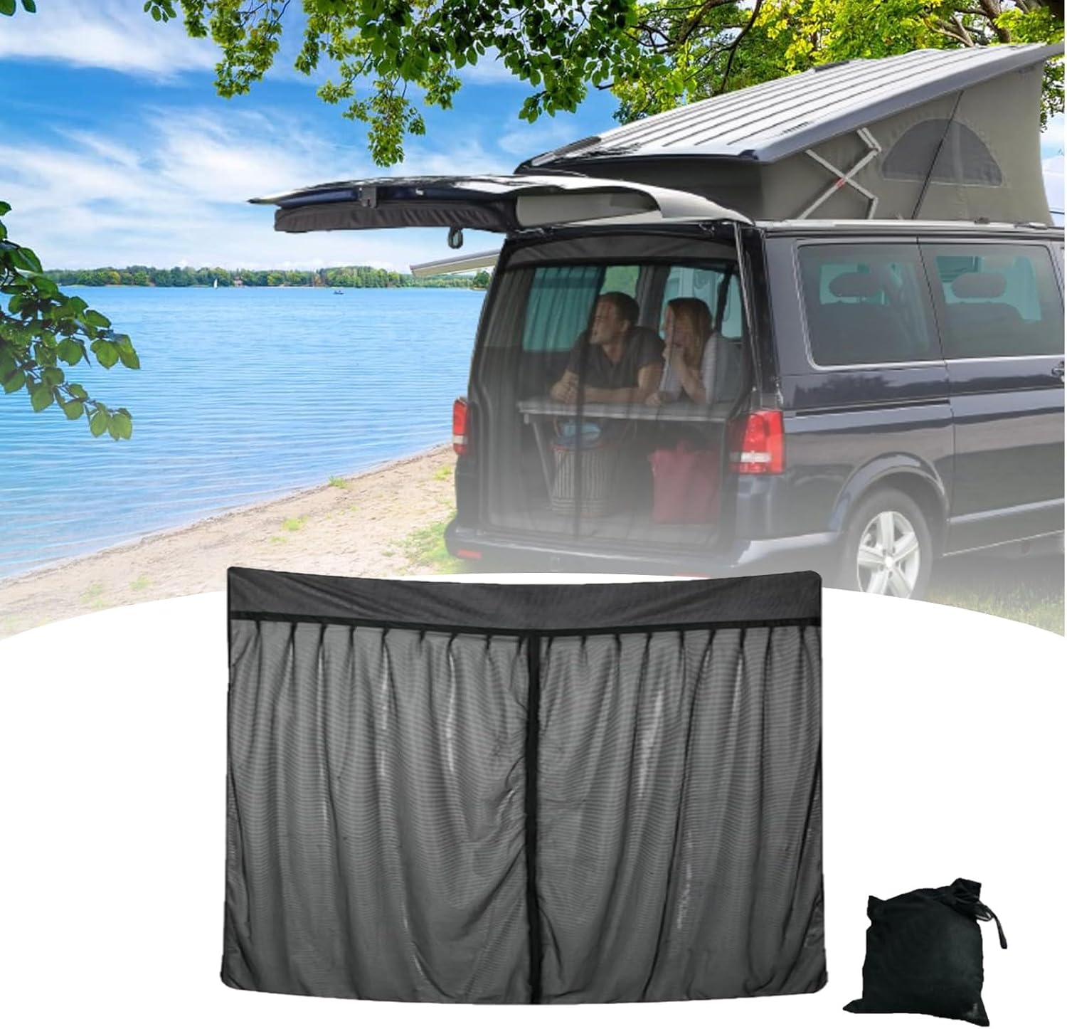 Car Back Door Insect Protection Nets for VW T6 Magnetic Motorhome Tailgate Fly Screen Sun Protection Mosquito Net Insect Net Mesh Screen Anti-Mosquito Net with Double Zip