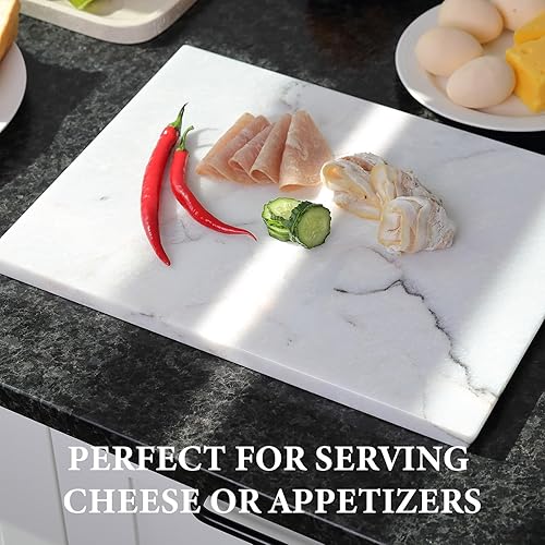Miniatura 5 de Koville Tabla de cortar de mármol para cocina, tabla grande de quesos de losa de mármol de 16 x 12 pulgadas, tabla de servir rectangular para