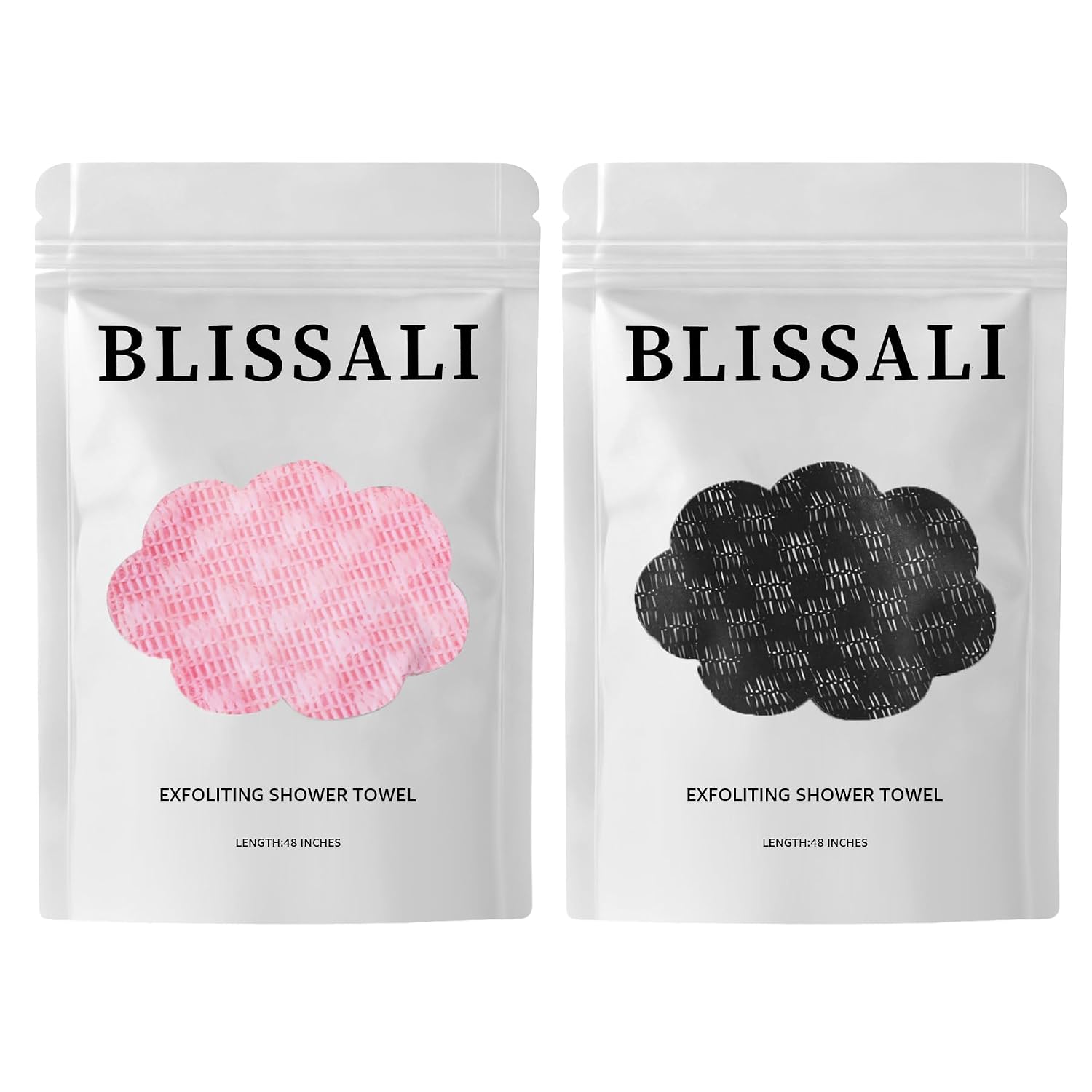 2Pcs Exfoliating Washcloth Towel, Long Dual-Sided Exfoliating Body Scrubber Exfoliator, Back Scrubber Deep Cleansing & Gentle Exfoliation, Quick-Drying Bath Towel for All Skin Types (Black & Pink)