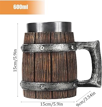 Amazon.co.jp: ビアジョッキ 木製 バレルビールジョッキ ステンレス製