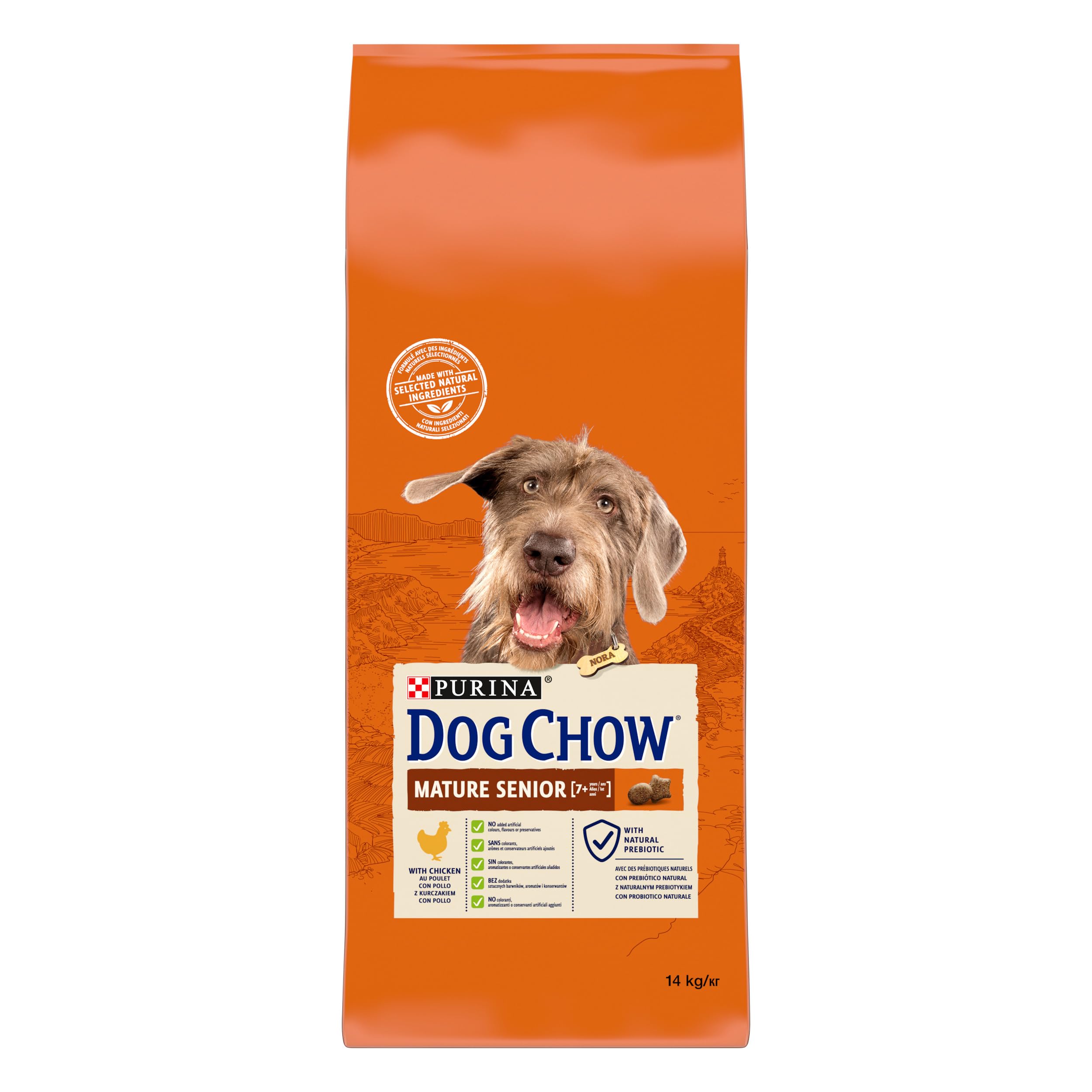 Dog Chow Pienso pienso perro Senior 14 kg | Comida Perro Maduro Sabor Pollo - Promueve una digestión saludable y apoya el corazón y la vista - Alimentación para perros