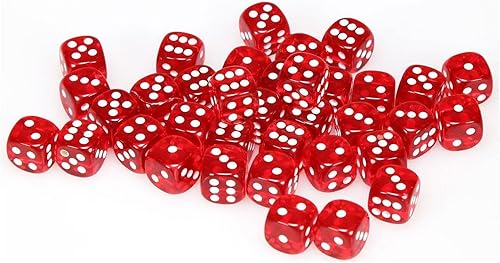 Chessex Juegos de dados d6 rojo con blanco translúcido - Troquel de seis caras de 0.472 in (36) bloque de dados