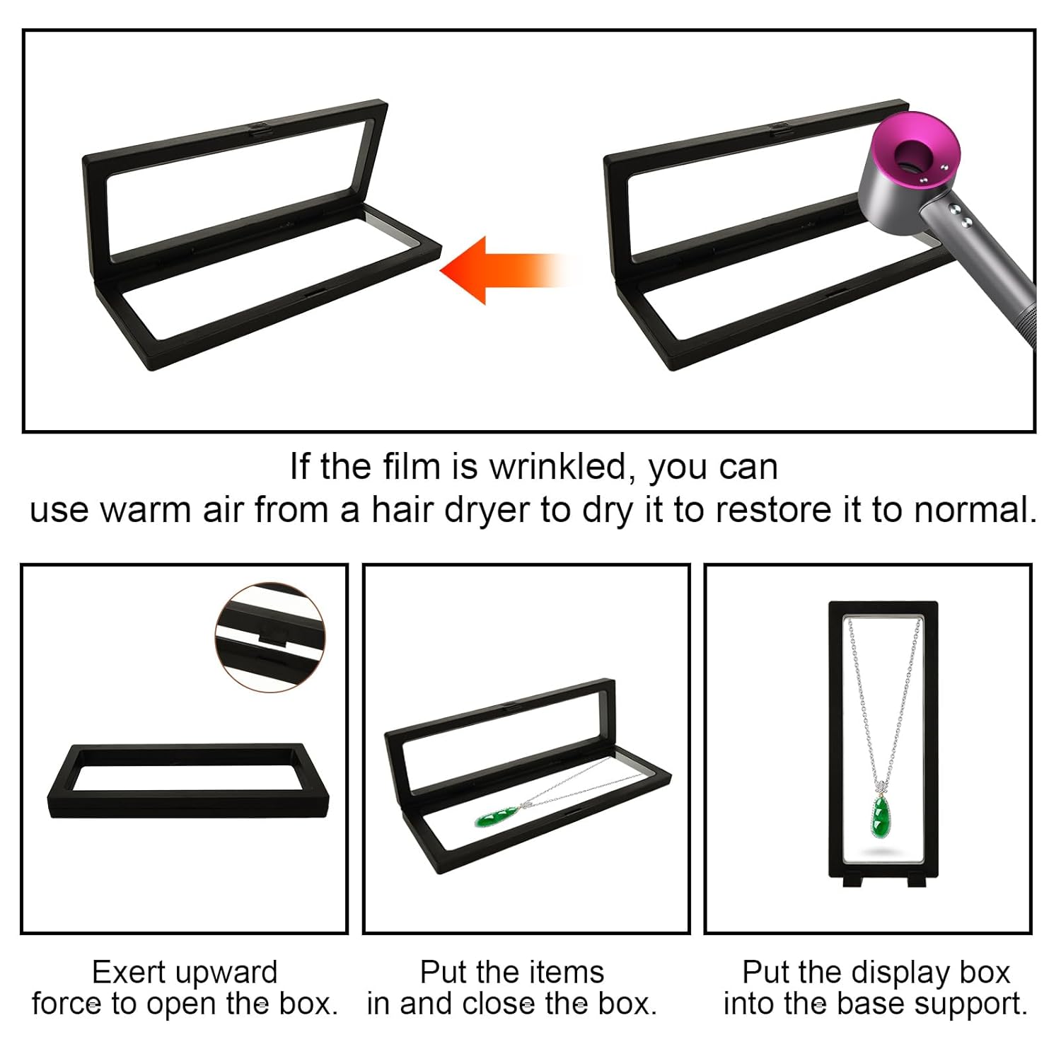 15 Pack Floating Display Case - 9 x 3.54 Inch Coin Display Case - Black Challenge Coin Display for Securing Medallions, Fossils, Stamps, Insect, Arrowhead, Guitar Pick, AA Medallion, Picture