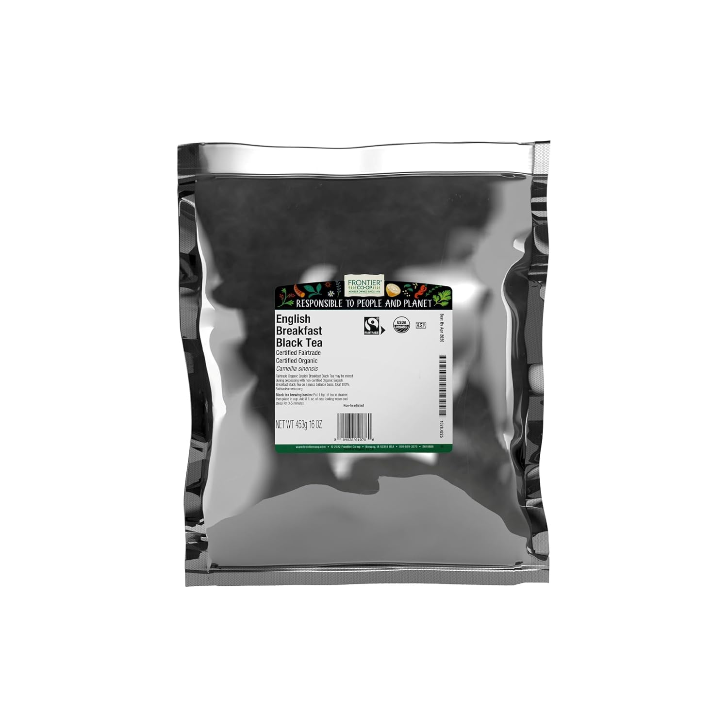 Frontier Co-op Organic English Breakfast Black Tea 1lb Bulk - Robust Malty Flavor, Kosher, Non-ETO, Full-Bodied Blend