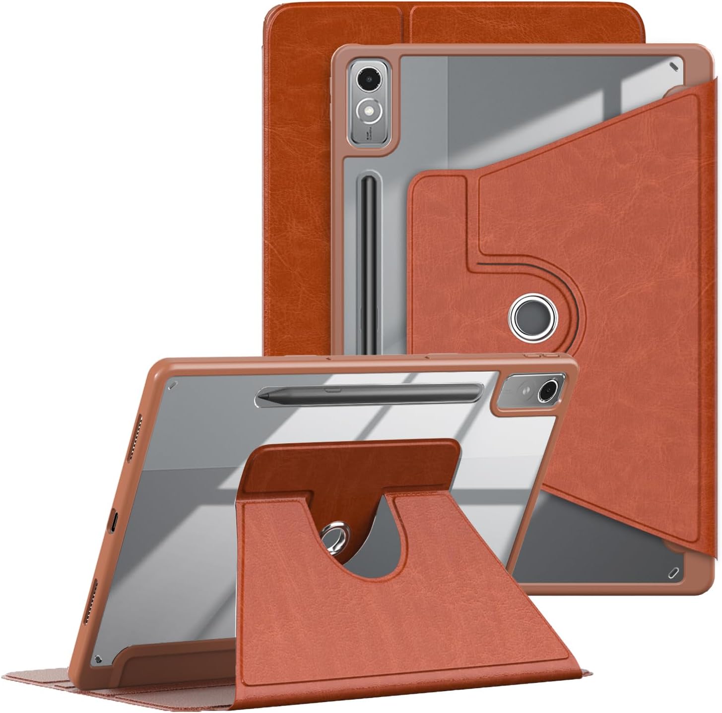 case for lenovo tab p12 12.7 inch tablet 360  rotation transparent back cover protective case with auto sleep/wake brown