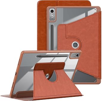 Case for Lenovo Tab P12 2024 12.7",with Hand Pen Holder, Clear Transparent Hard PC Back,360 Adjustable Swivel Cover Lenovo Tab p12 12.7inch 2023 Tablet, Auto Sleep/Wake,Brown