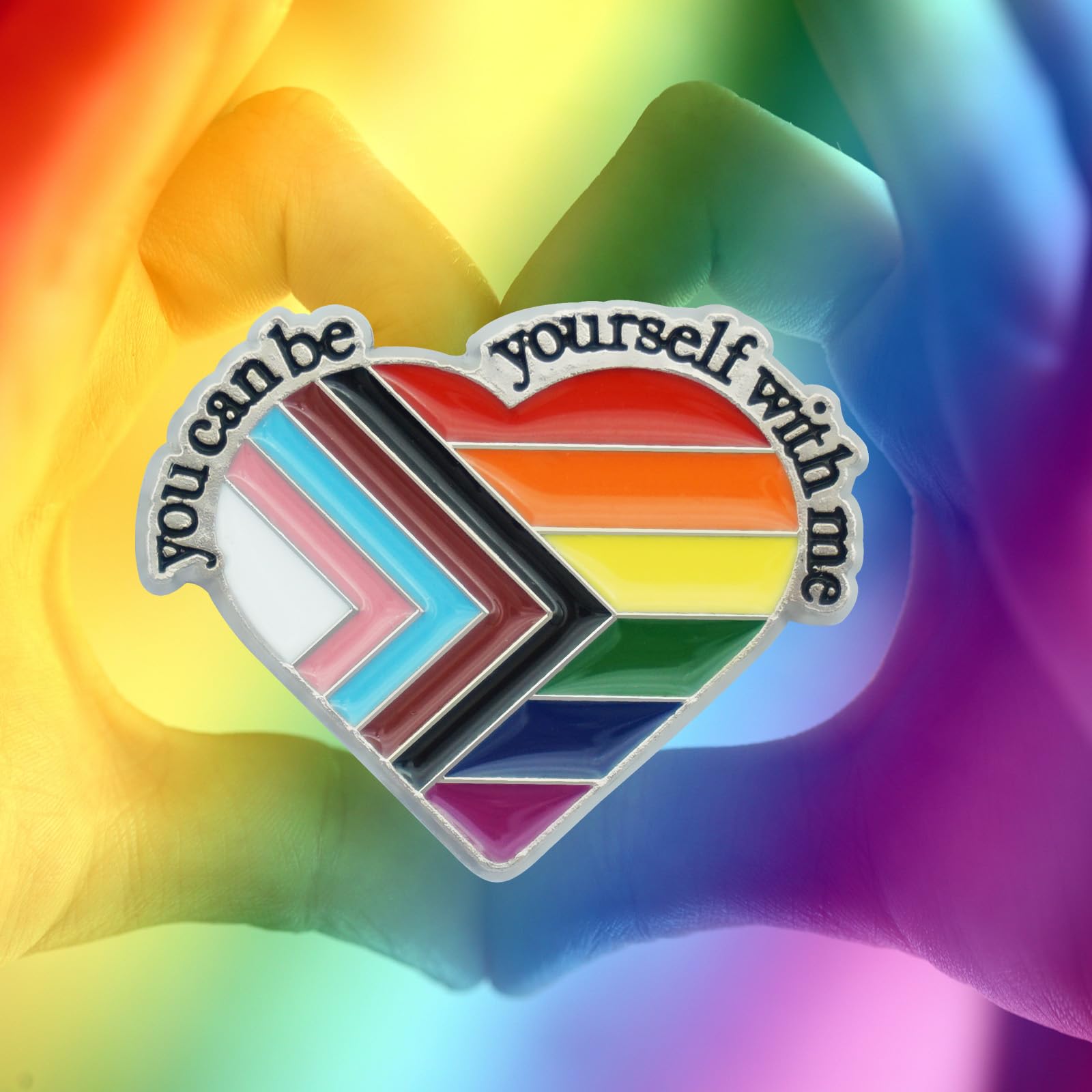 Spilla smaltata con scritta "You can be yourself with me", a forma di cuore irregolare, decorazione per vestiti e borse, Metallo, Senza pietra