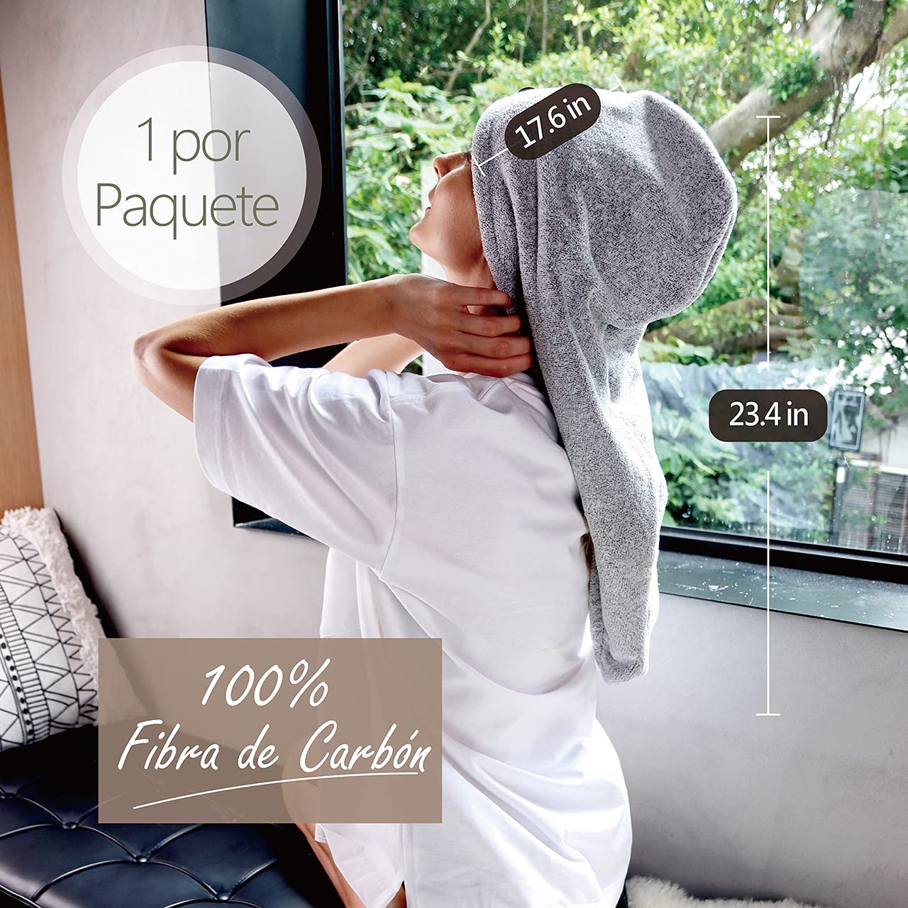 myHomeBody Toallero de Pelo Turbante Secado Rápido Fibra de Bambú Absorbente Ultra Suave Gris 1 Unidad