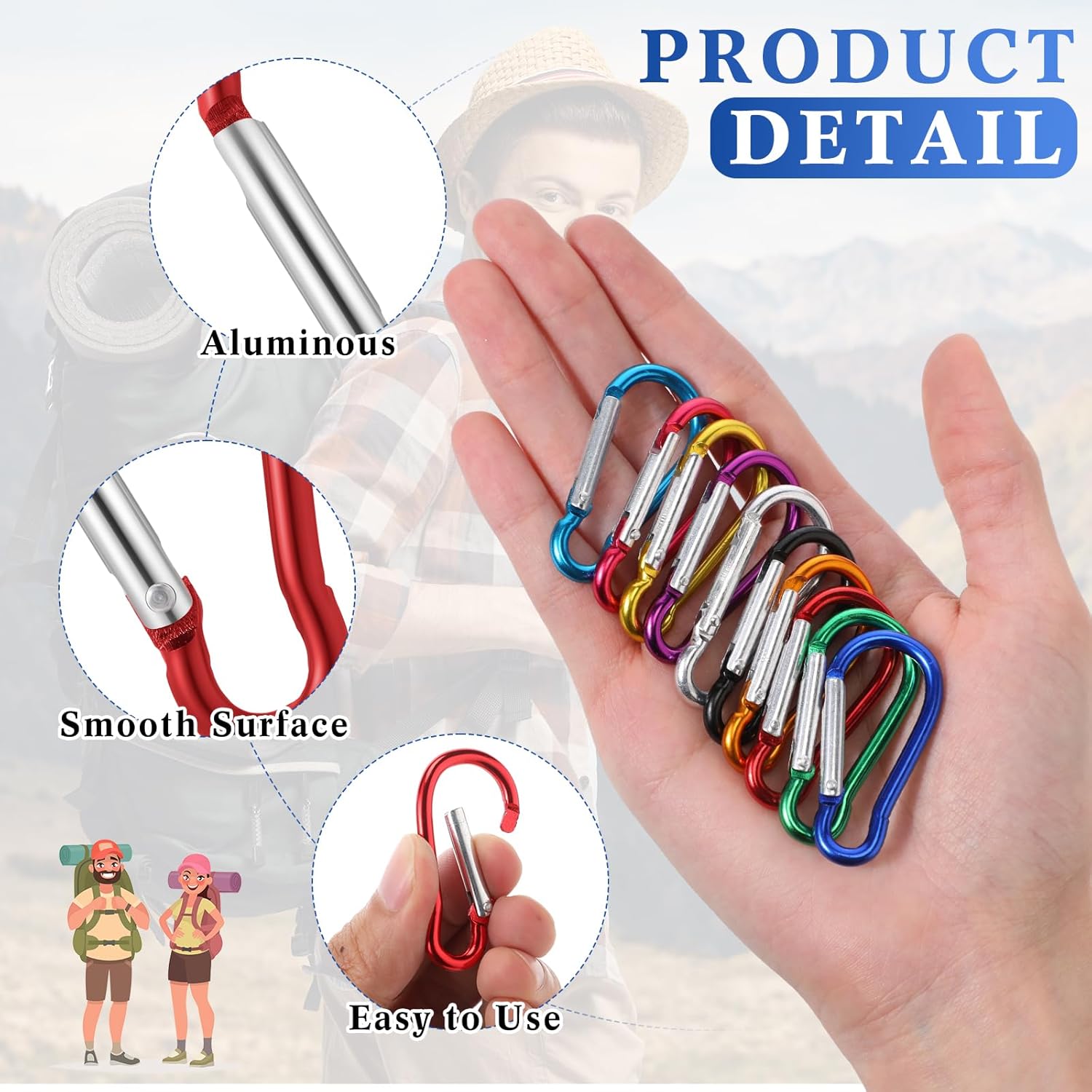 Yaocom 300 Pcs 2" Carabiner Bulk Small Carabiner Clip for Keys Spring Snap Hooks Aluminum Alloy Keychain Clip for Hanging Camping Backpacking Hiking Traveling Fishing Outdoor