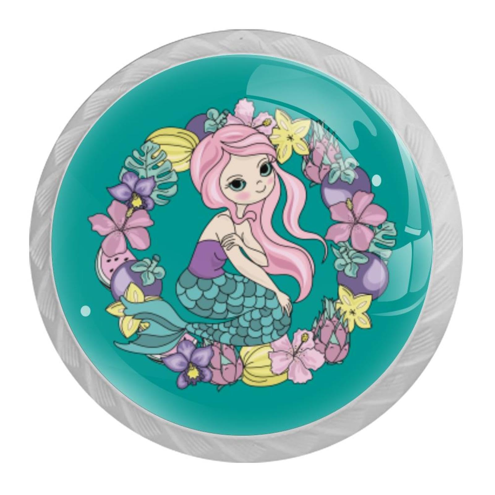 Tqmspg 4 Pieces Drawer Pulls Beautiful Mermaid Door Knobs Dresser Handles for Kitchen Wardrobe Cupboard Hardware Furniture