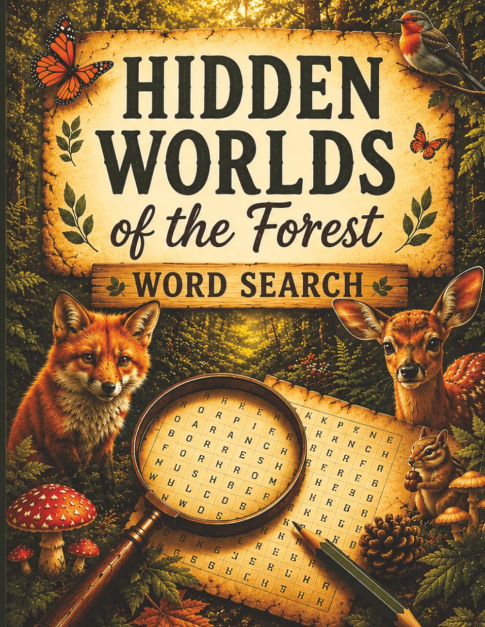 Hidden Worlds of the Forest: 50 Nature Themed Word Search Puzzles with Woodland Illustrations