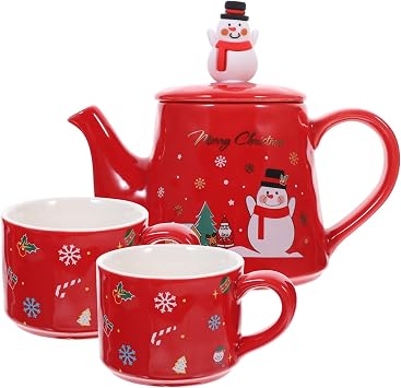Christmas Teapot Set Ceramic Decorative Christmas Tea Pot with 2pcs Tea Cup,Xmas Kettle Teaware Holiday Serveware Brewing Warm Winter Drinks To Your Festive Table