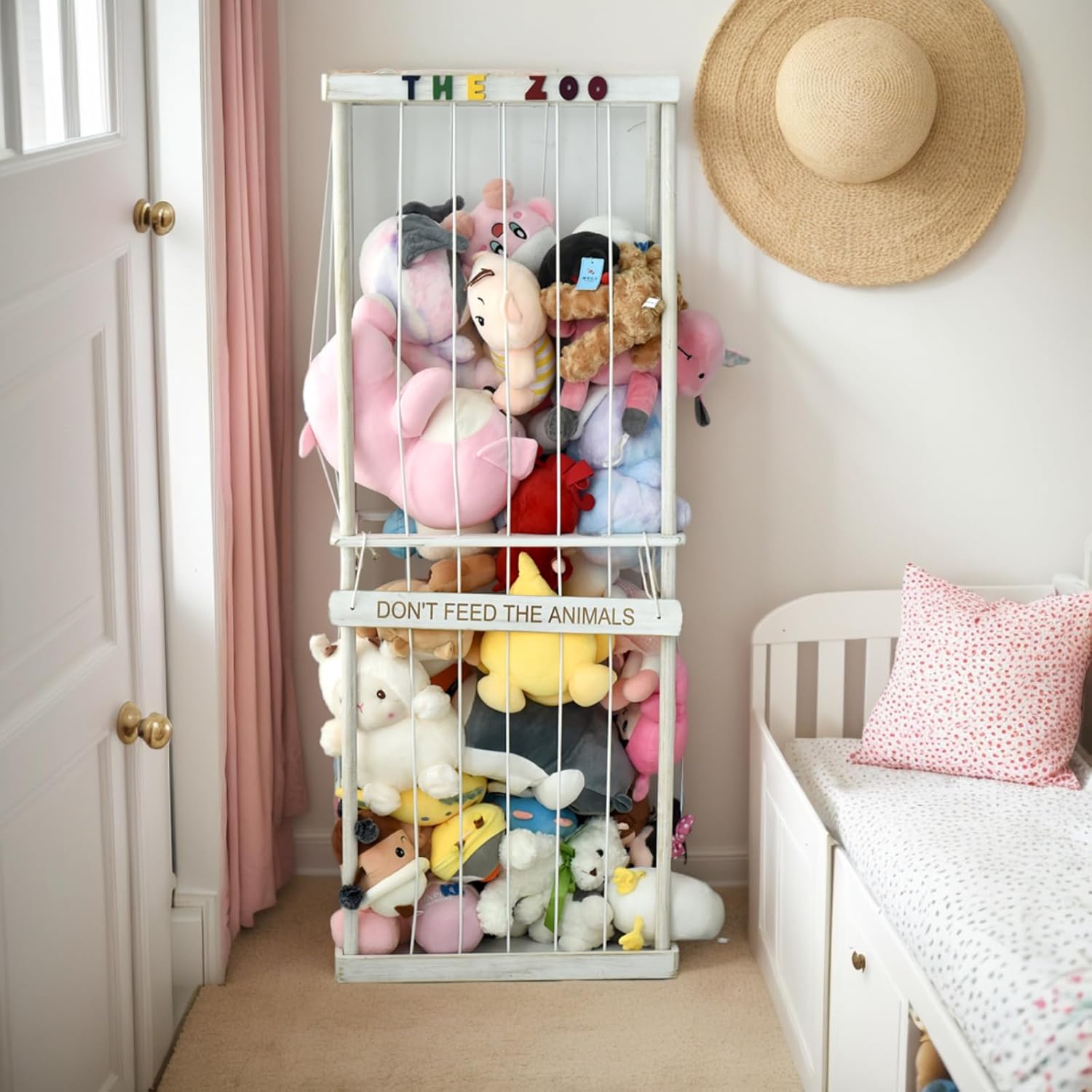 FUIN Stuffed Animal Zoo Storage White, Natural, 24FI3001WH