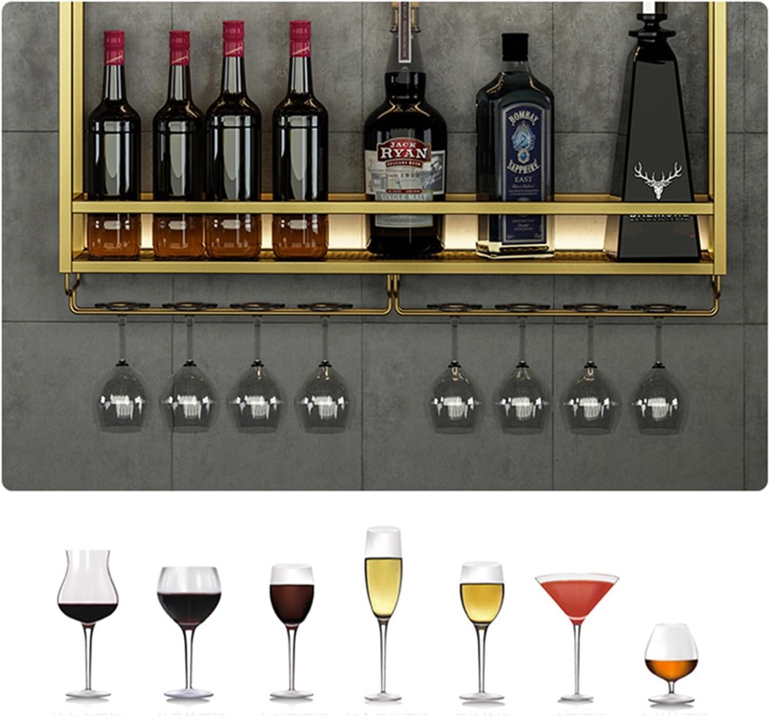Under Cabinet Wine Glass Rack - Stemware Holder, Double Row, Iron Metal, Saves Space (27x24x4cm)