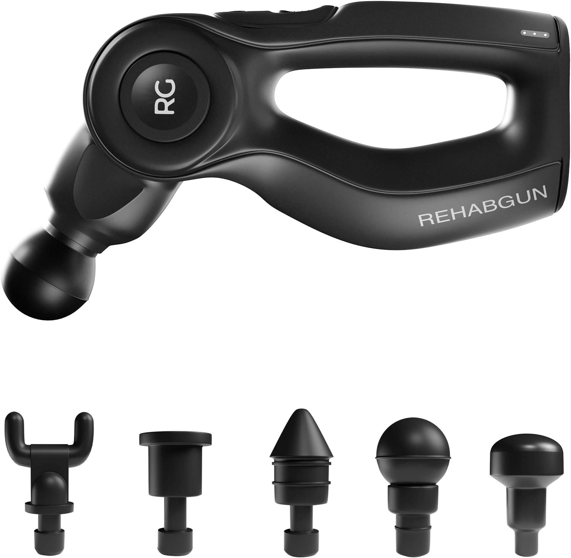 Rehabgun Pro Muscle Massage Gun - Rotating Percussion Deep Tissue Handheld Electric Massager for Pain Relief & Enhanced Recovery, 5 Attachments, 3 Speeds & Wireless Charging Dock (Jet Black)