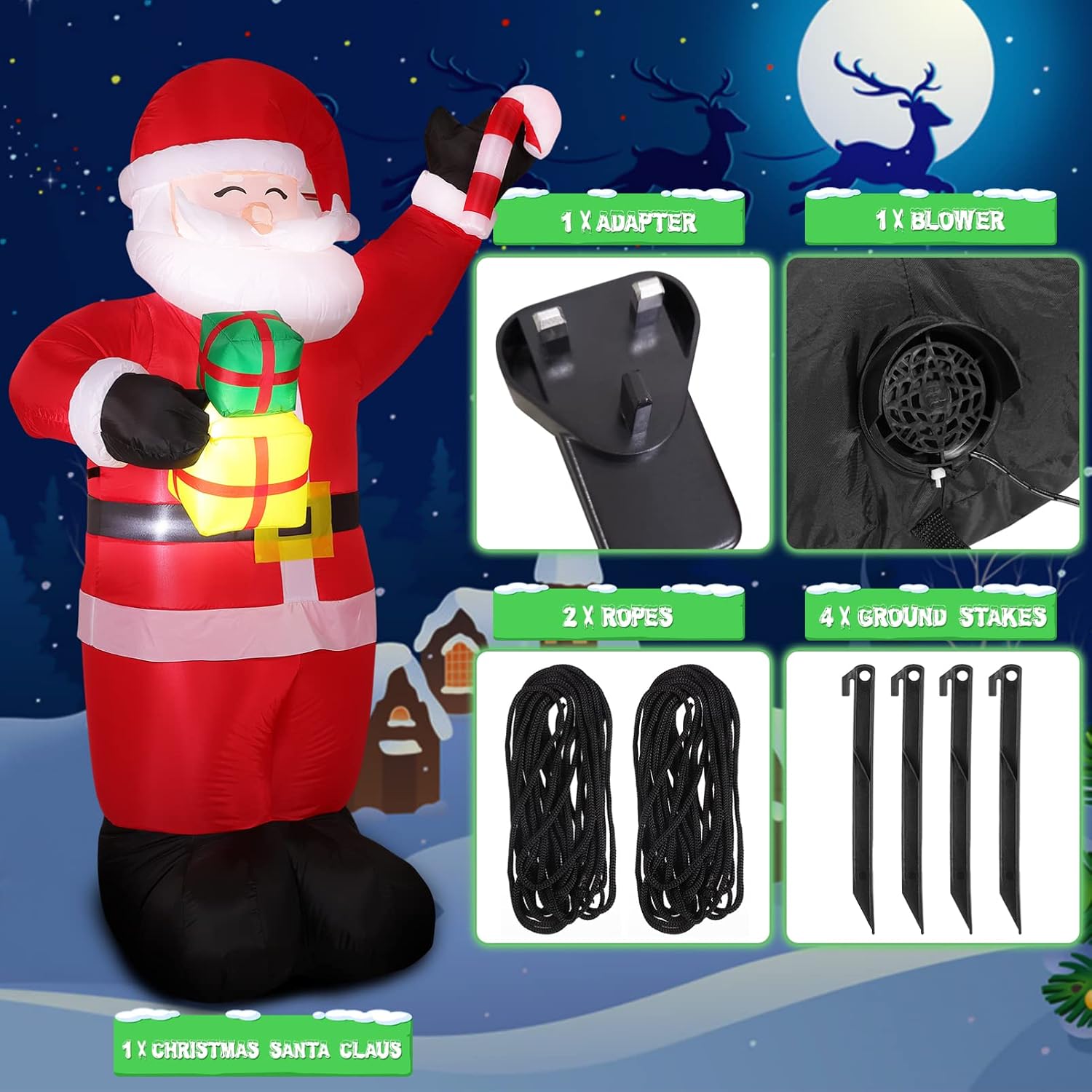 CLISPEED 6Ft Christmas Inflatables Santa Claus Blow Up Indoor Outdoor Inflatable Christmas Decorations with LED Lights Built-in for Holiday/Party Yard Lawn Garden - Image 4