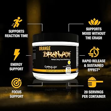 CONTROLLED LABS Orange Brainwash Powder, Enhanced Energy and Focus, 20 Servings BrainNootropic, Helps Increase Stamina and Endurance