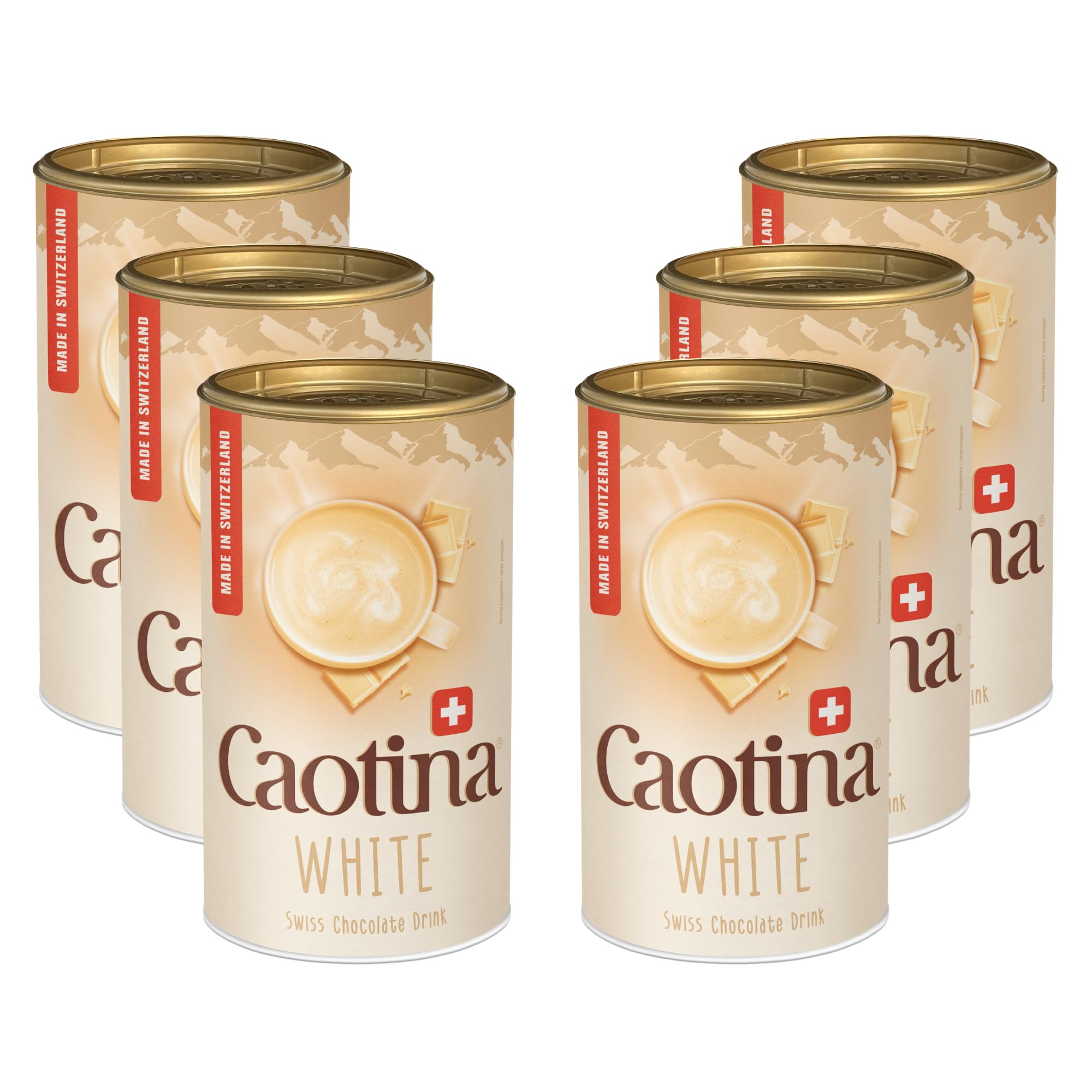 Caotina White weiße Trinkschokolade - Kakao-Pulver für heiße Schokolade mit weißer Schweizer Schokolade - feinster Cacao nachhaltig und zertifiziert (6 x 500g)