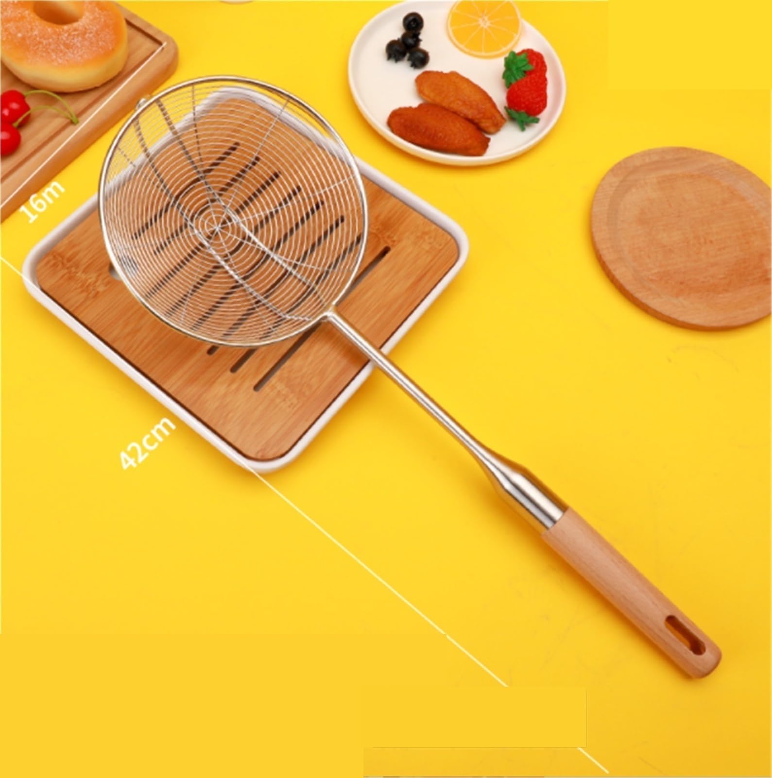 Sitko Kuchenne Durszlak Ze Stali Nierdzewnej Narzędzia Do Smażenia Frytek Durszlak Szczelinowy Narzędzia Gospodarstwa Domowego Łyżka Do Odcedzania(16cm)