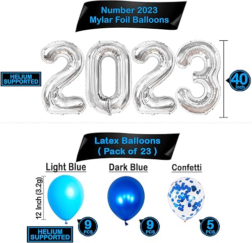 Miniatura 5 de KatchOn, Globos azules 2023 y pancartas de graduación – Grandes, paquete de 30 | Cartel de felicitación de graduación | Decoraciones de graduación