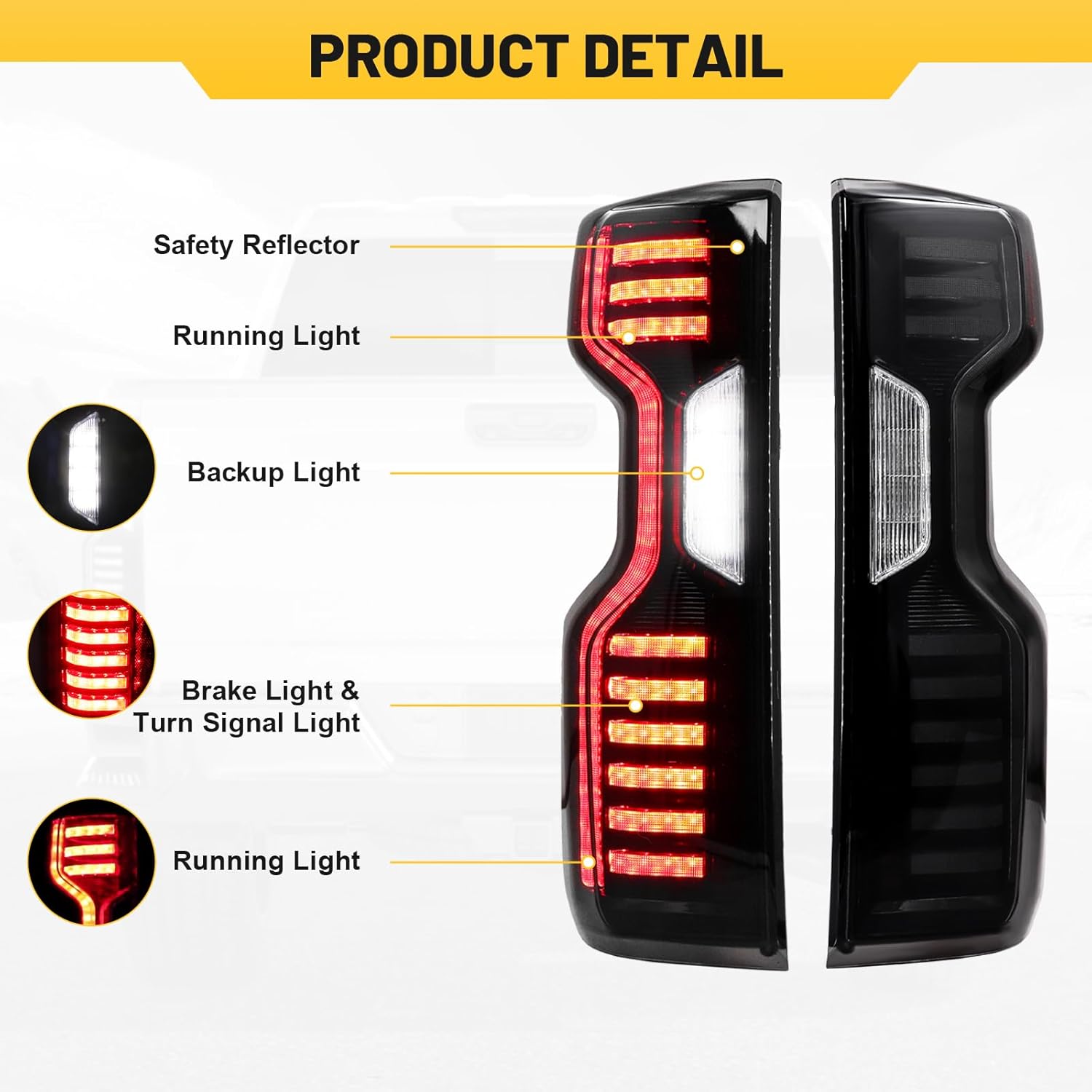Sanooer 2 PCS Tail Lights for 2019-2024 Chevy Silverado 1500 Taillight & 2020-2024 Chevy Silverado 2500 HD 3500 HD, Led Turn Signal Running Lights, with 4-pin to 6-pin Wire Harness
