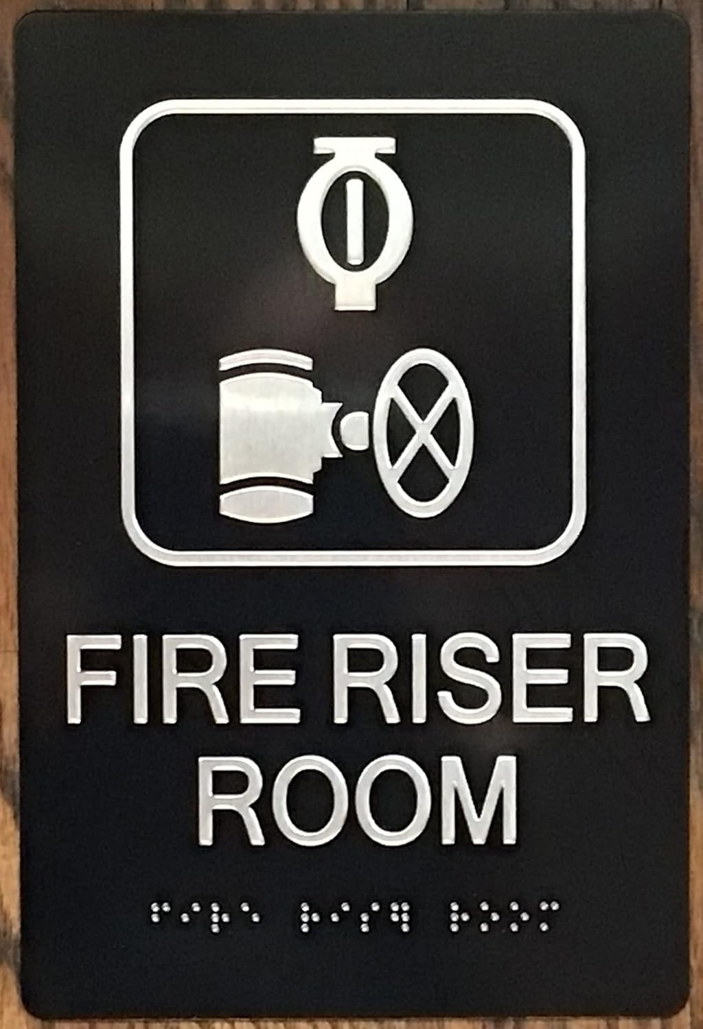 FIRE Riser Room Sign -Braille Sign with Raised Tactile Graphics and Letters (Aluminum,Black,Size 6x9)-The Sensation line