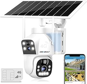 GENBOLT 3G/4G LTE Cellular Solar Security Camera Outdoor Wireless, 8W 15600mAh Battery Operated Surveillance IP Camera No WiFi, Dual Lens Spotlight CCTV System with SIM Card asin的图片
