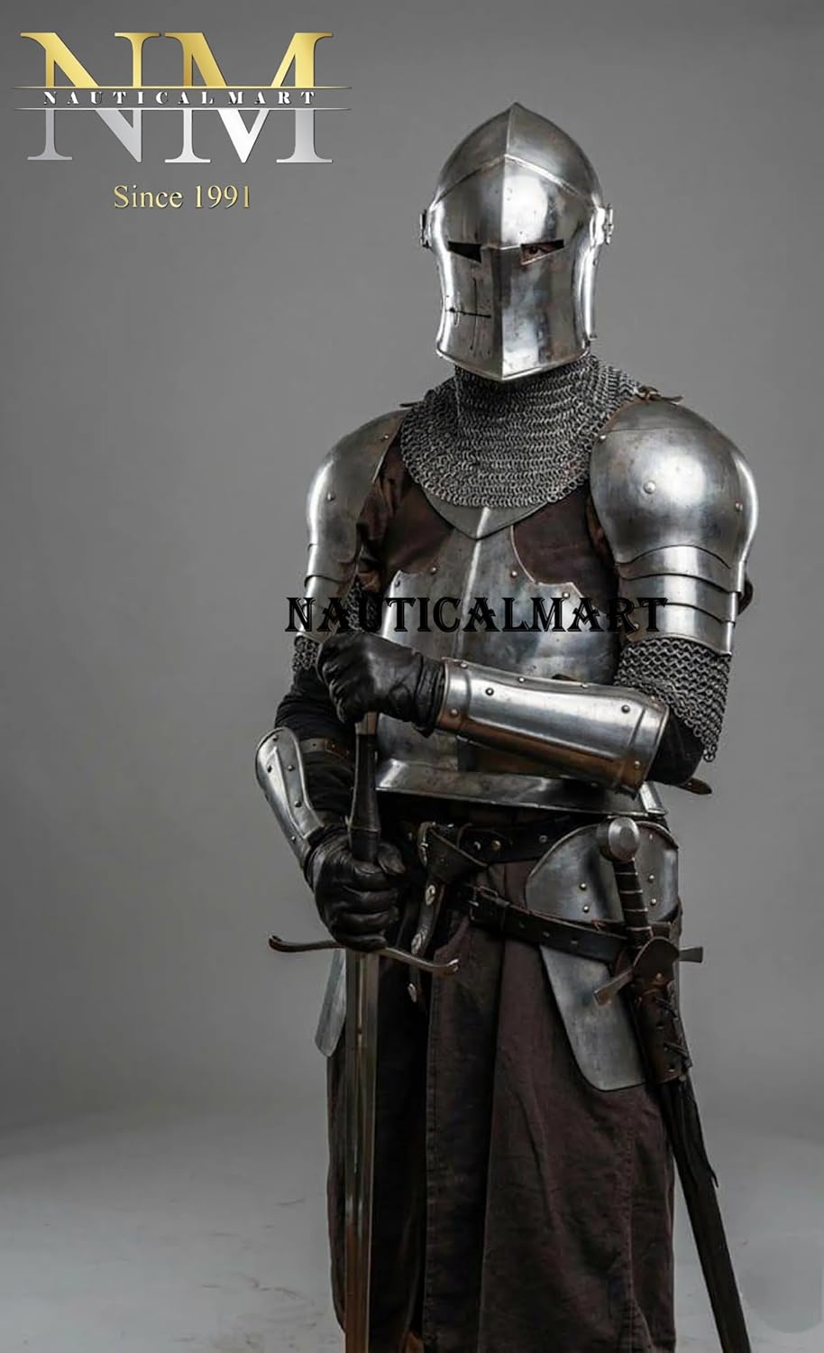Medieval Knight Barbuta Half Armor Set- Handcrafted Knight Steel Armor with Barbuta Helmet, Breastplate, Backplate, & Arm Armor Perfect for Renaissance Fairs & Displays LARP Cosplay, Reenactment