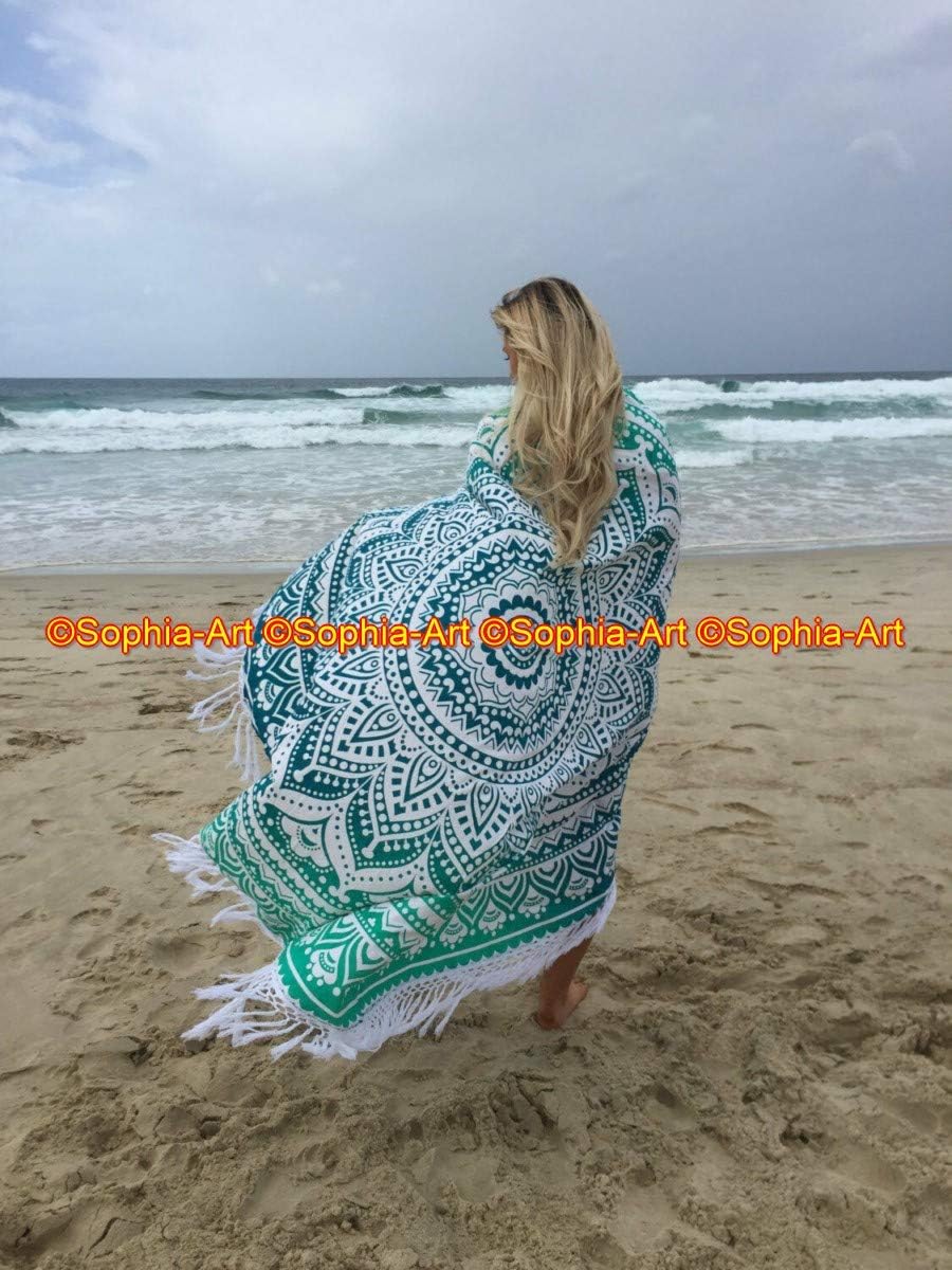 Sophia-Art Hippy Boho Gypsy Cotton Table Yoga Picnic Garden Throw Sheet Indian Mandala Roundie Round Beach Throw Tapestry Cloth Beach Towel Round Yoga Mat 70 Inch. (Golden, 72 Inches)