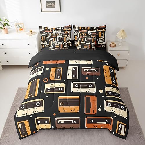 Miniatura 16 de Erosebridal Juego de ropa de cama retro con música de Memphis, 7 piezas, tamaño matrimonial de los años 80 y 90, ropa de cama en una bolsa con